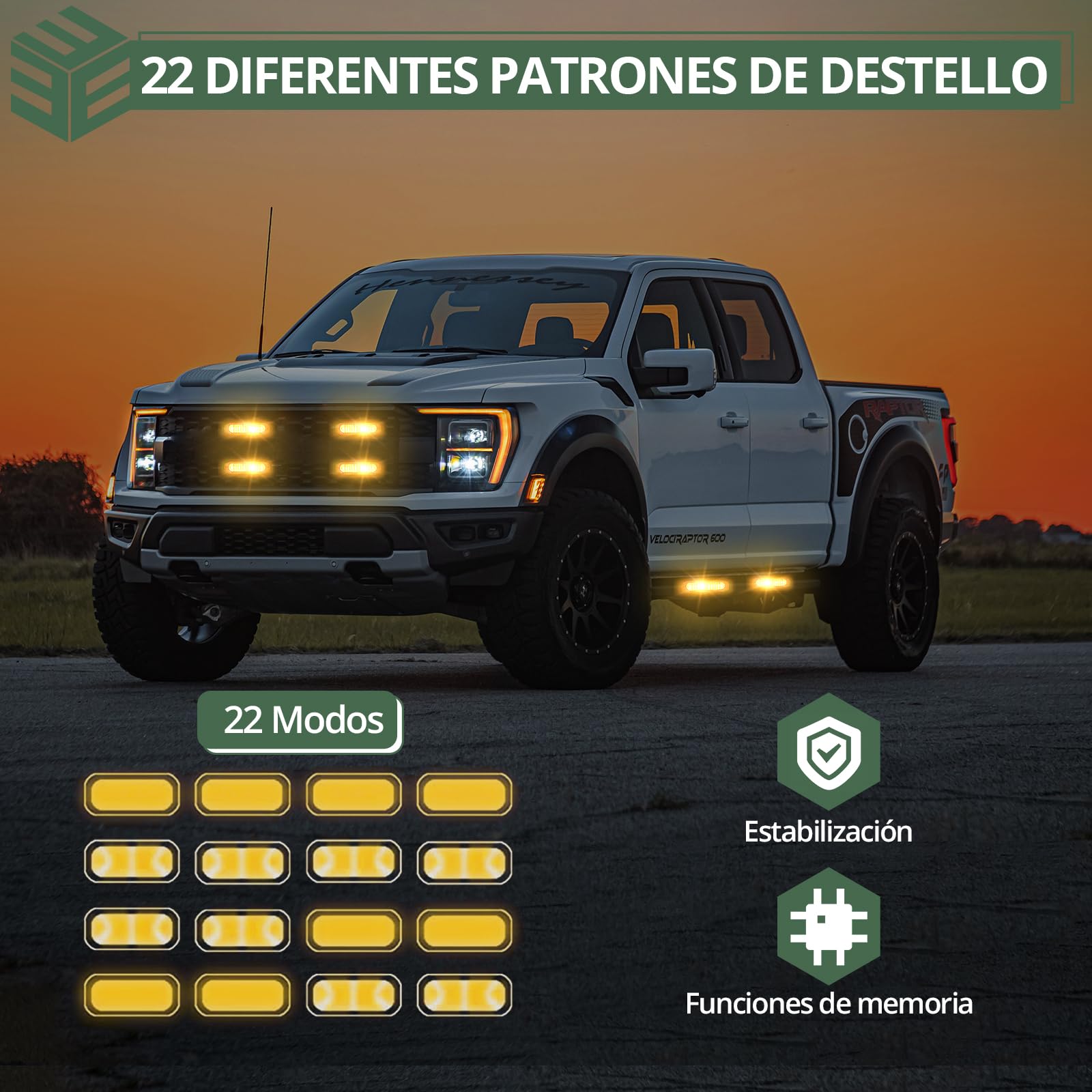 EYPINS Luces Intermitentes LED de Advertencia de Emergencia, 8X 12W, 22 Modos, Luz Ámbar Estroboscópica para Camión, Tractor, Coche, Carretilla Elevadora, 12/24V