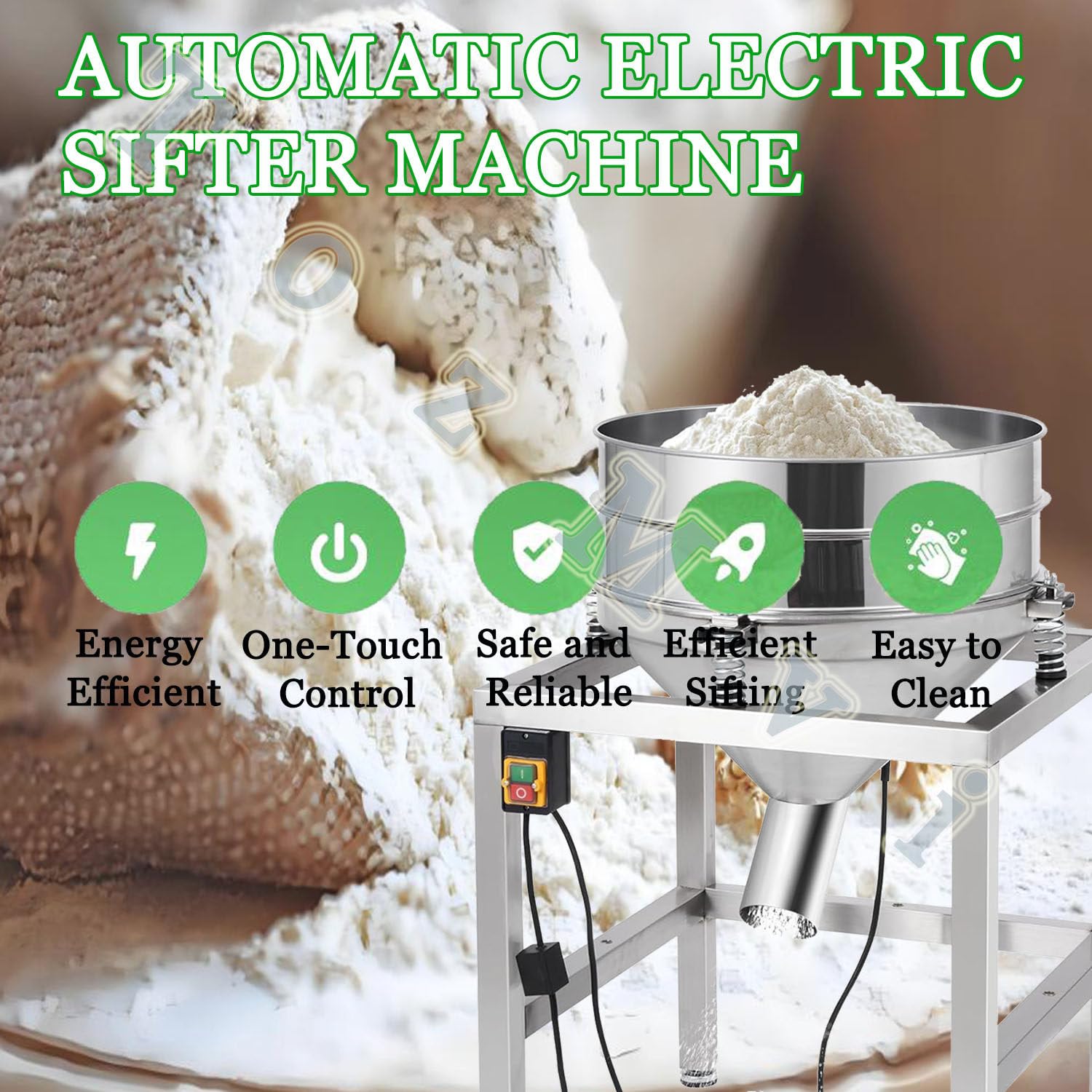 Elektrische Siebmaschine Für Mehl, Elektrisches Vibrationssieb, Elektrisches Sieb Aus Edelstahl, Kommerzieller Vibrationssieb-Schüttler Für Pulver, Mit Sieb Aus Edelstahl 304,130mesh