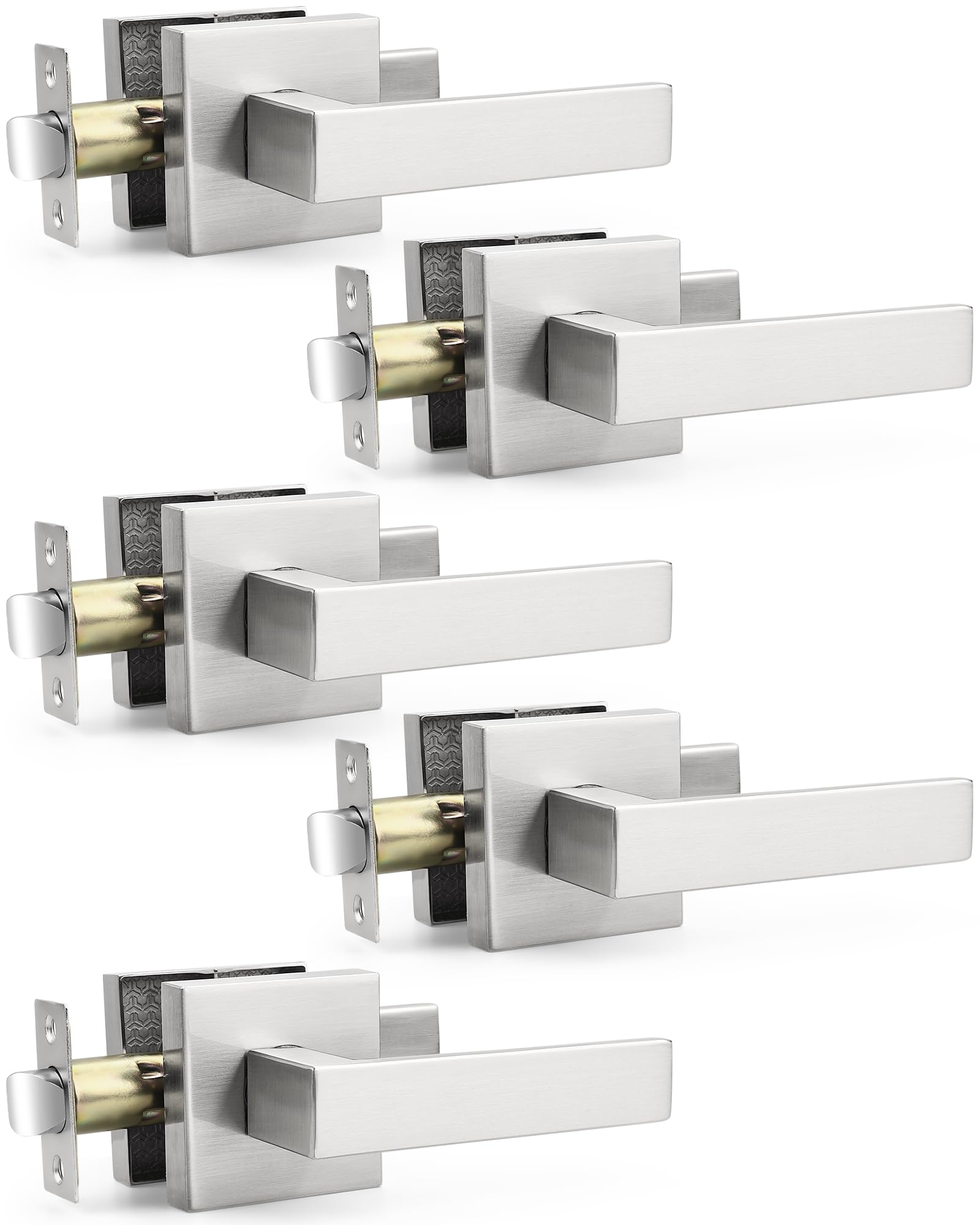 Probrico 5 Pack Square Door Lever Door Lock Handle Lockset Keyless Doorknobs Passage Knobs Lockset Interior Hallway Passage Closet in Satin Nickel
