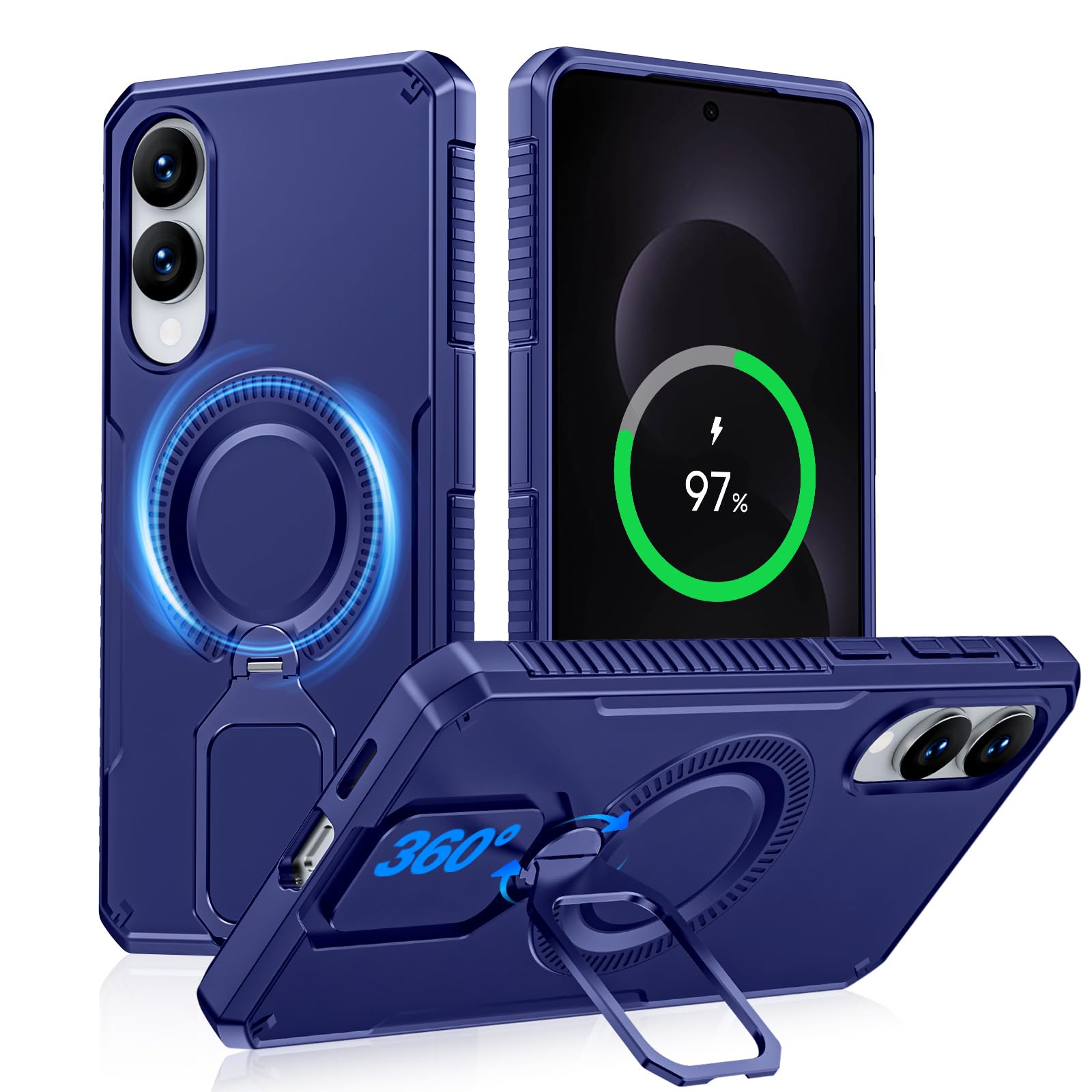 CENMASO Magnetic Case for Samsung Galaxy S25 Edge with 360° Spin Stand, Compatible with Magsafe, Military Grade Protection, Shockproof Phone Case for