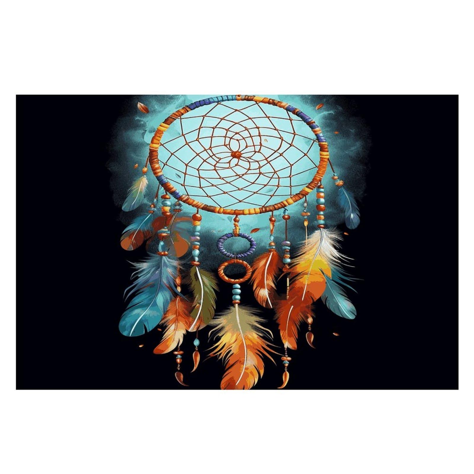 Feathers Dream Catcher Placemats Wipeable Heat Resistant Table Mats Washable Flax Place Mats Elegant Cloth Non-Slip Placemat for Kitchen Dinning Party Table Decor 12 * 18 in