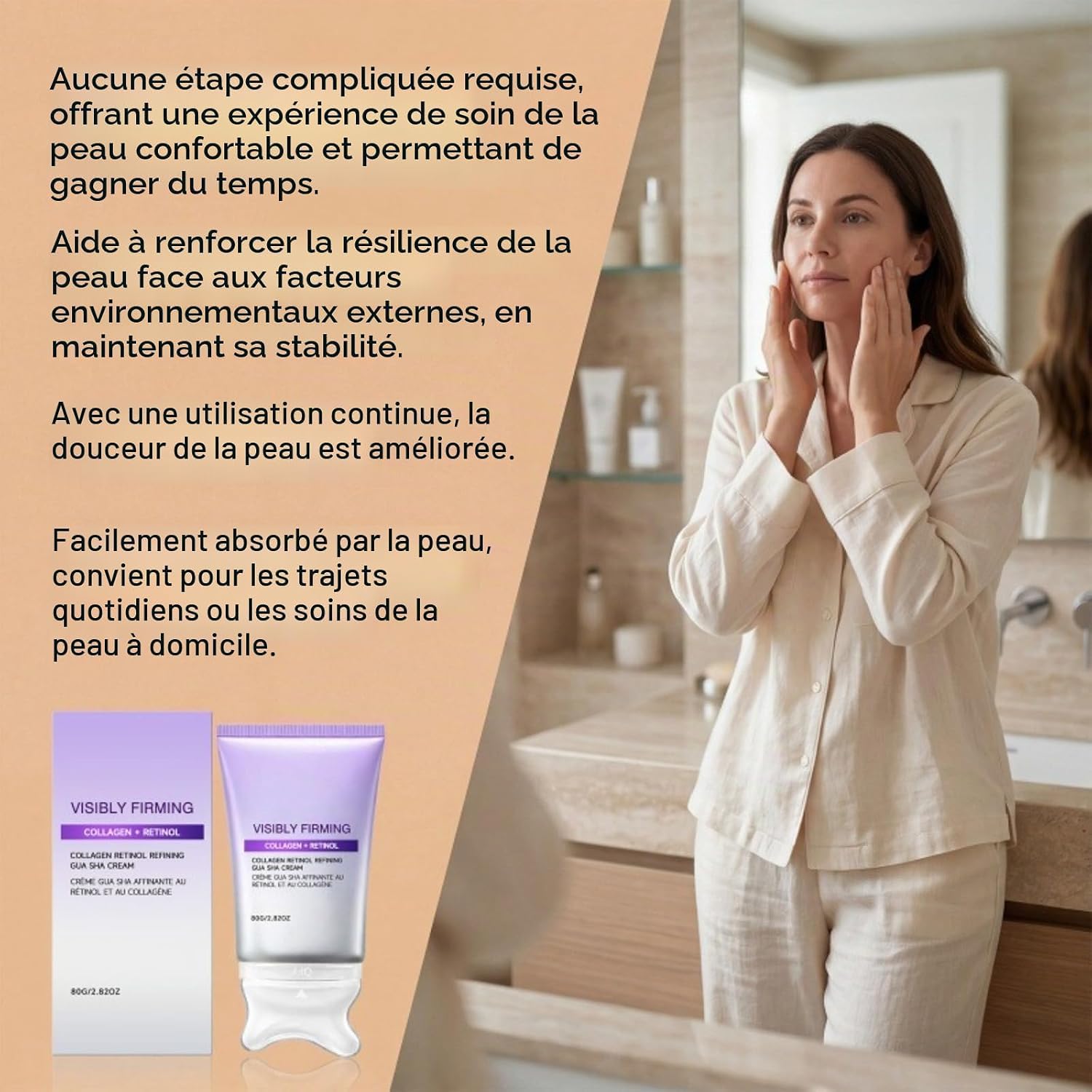 Gua Sha Refinant Visibly Firming Cream - Collagen + Retinol. | Nawilżenie i ujędrnienie skóry | Krem do marszczenia szyi Collagen Gua Sha, wbudowany masażer Gua Sha z Volufiline 5%