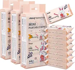 Lenços umedecidos para viagem, mini lenços de maquiagem, fácil portabilidade, ingredientes amigos da pele, pacote com 24, total de 192 lenços, rosa