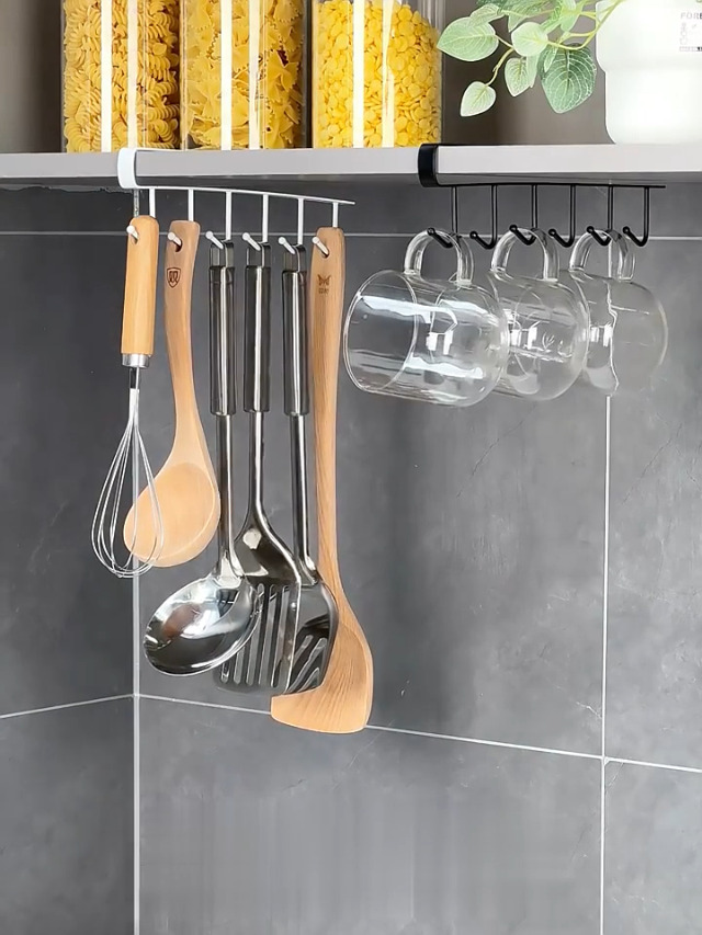 Ganci Porta Tazze Mocoum Sotto Armadio | Set Da 6 In Stile Rustico | Per Tazze E Utensili Da Cucina - 4