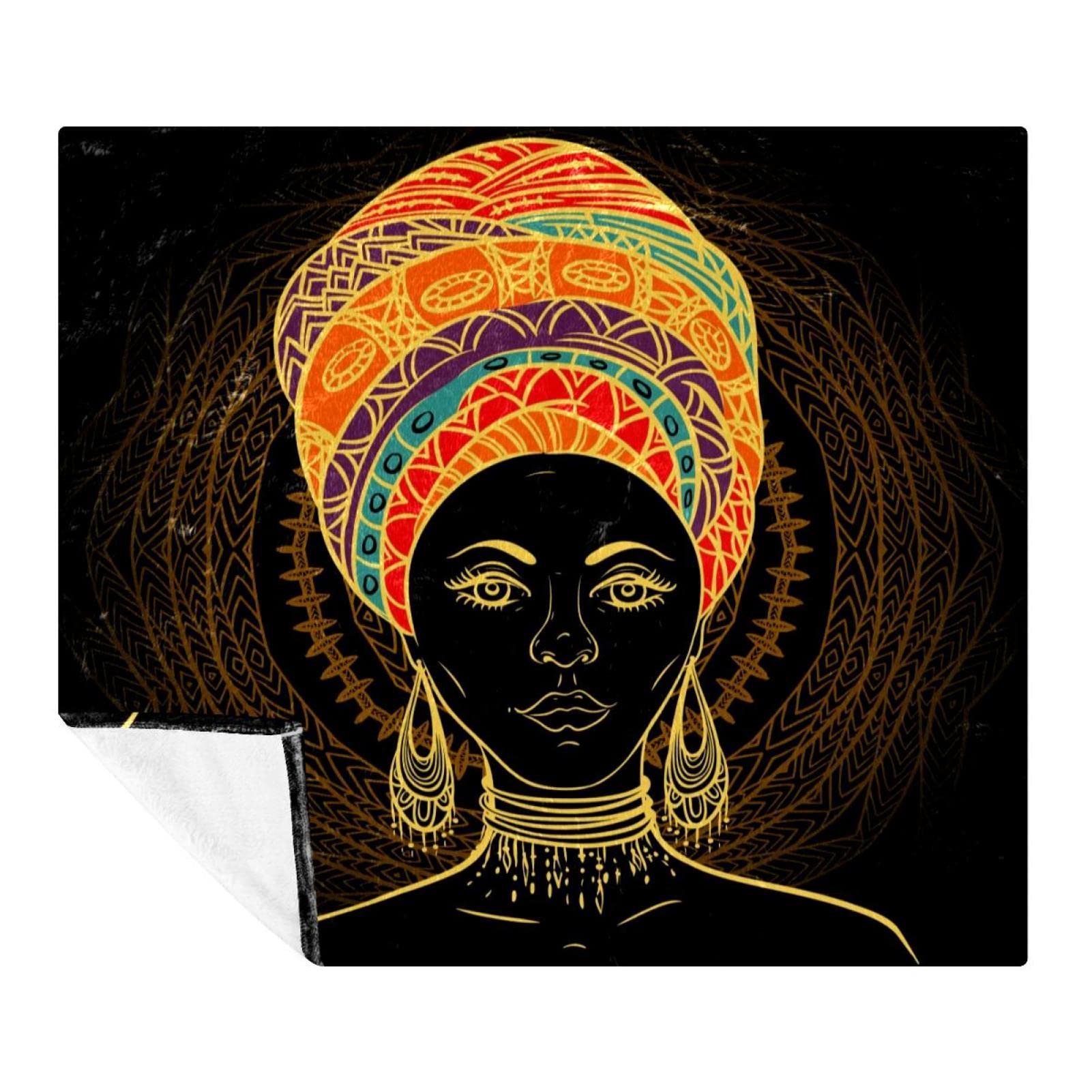 Couverture femme africaine en polaire douce 150x130 cm pour lit et canapé