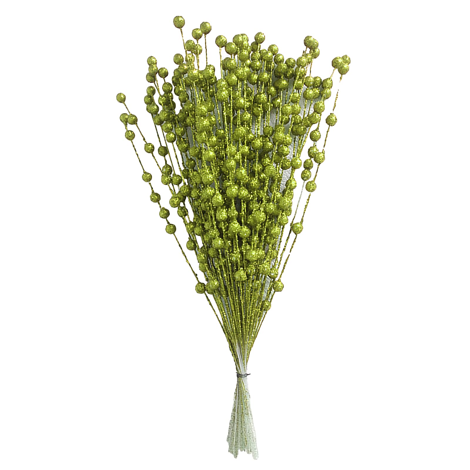 Qyljzb Green 100Pcs 13.8In Artificial Glitter Berry Stem Ornaments,Christmas Glitter Berries Stems,Christmas Picks Glitter Sticks For Wedding Xmas Decor(Green)