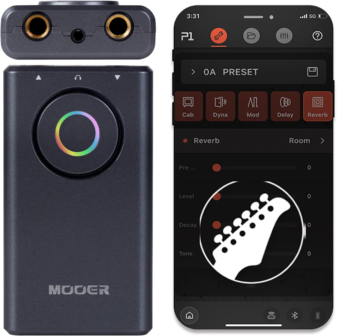 MOOER Prime P1 device and its mobile app interface