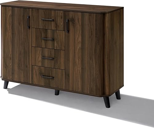 Miniatura 8 de LuxenHome - Armario buffet de 47 pulgadas con almacenamiento, armario de almacenamiento de nogal con puertas y cajones, modernos gabinetes de bar de