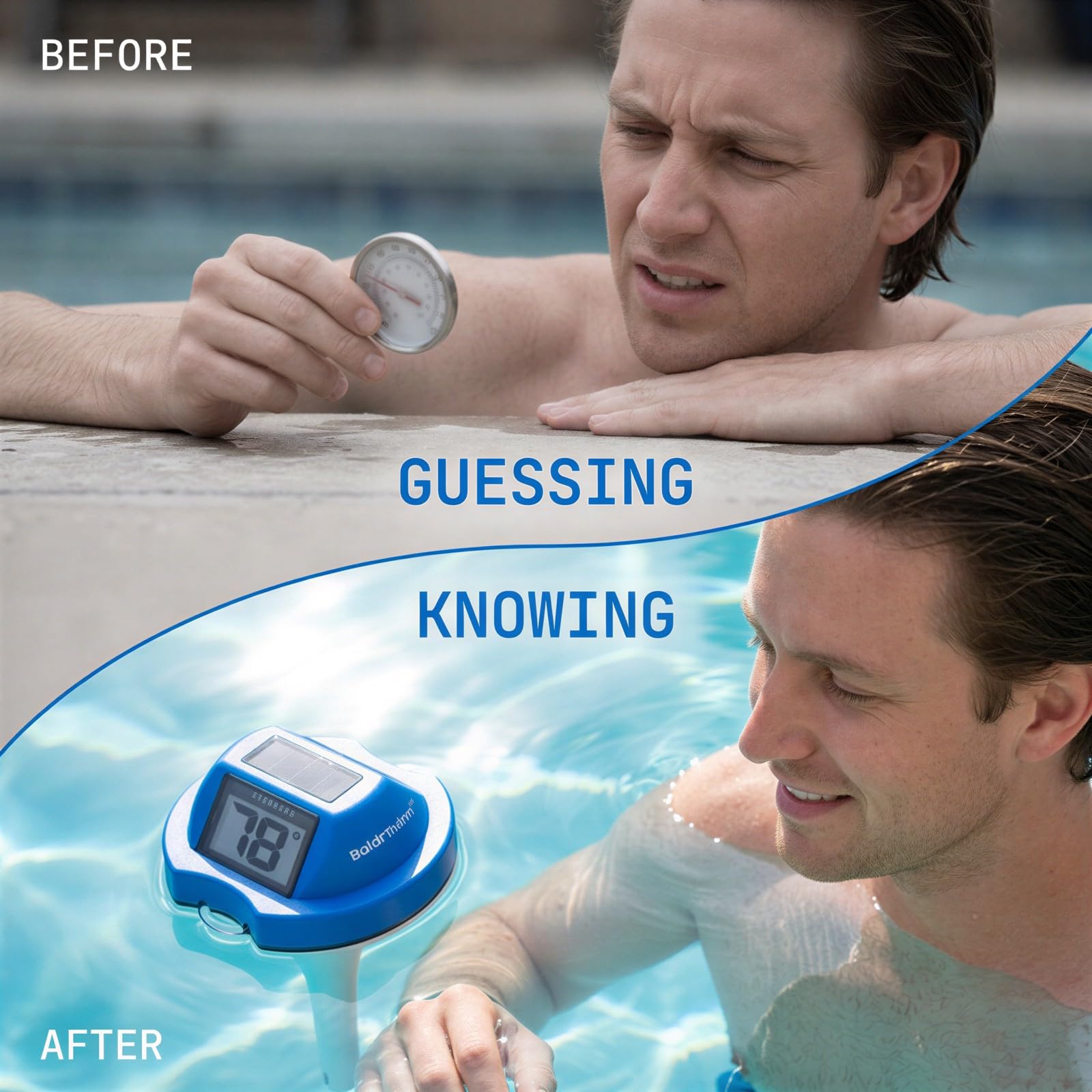 Solar Poolthermometer schwimmend, Digitalthermometer mit Anti-Beschlag-Dualdisplay, IP68-Schutzklasse, präzise Wassertemperaturanzeige für Pool, Whirlpool, Teich, Spa, Aquarium