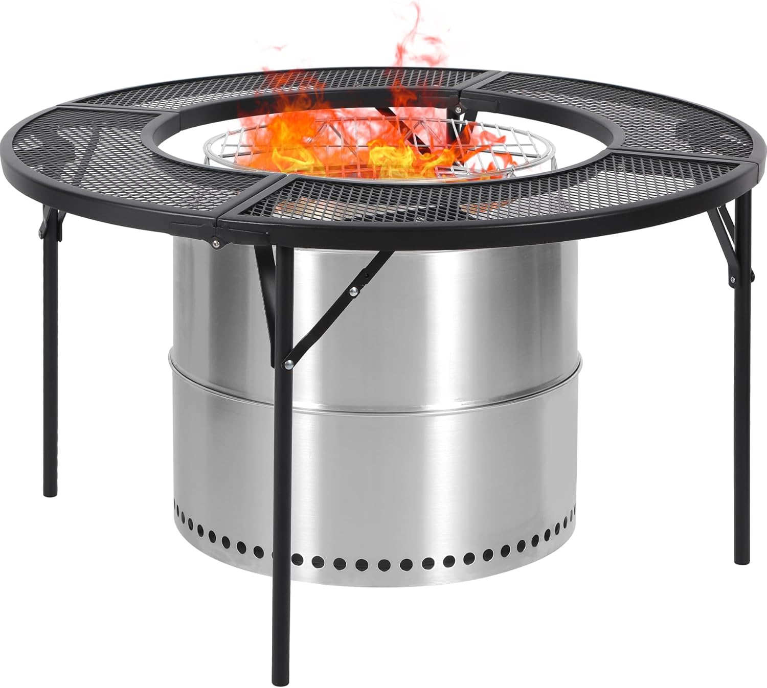 REDCAMP 36 Inch Fire Pit Surround Tabletop for Solo Stove Bonfire/Ranger, Foldable Round Fire Pit Table-Surround Ventilated Tabletop and Foldable Legs Design to Install and Portable for Yard, Patio Upgraded Version