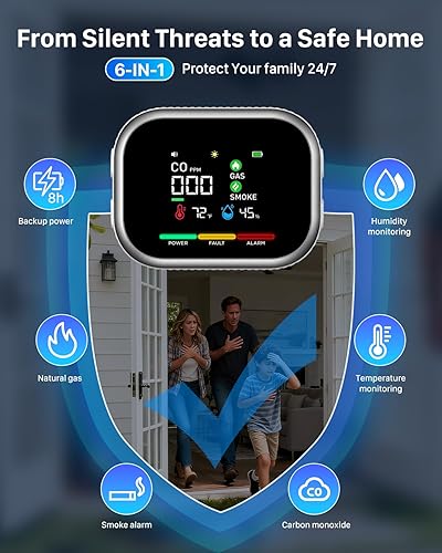 Miniatura 7 de Detector de monóxido de carbono enchufable 6 en 1 alarma de gas natural y humo con base magnética y batería de reserva - Detectores portátiles de