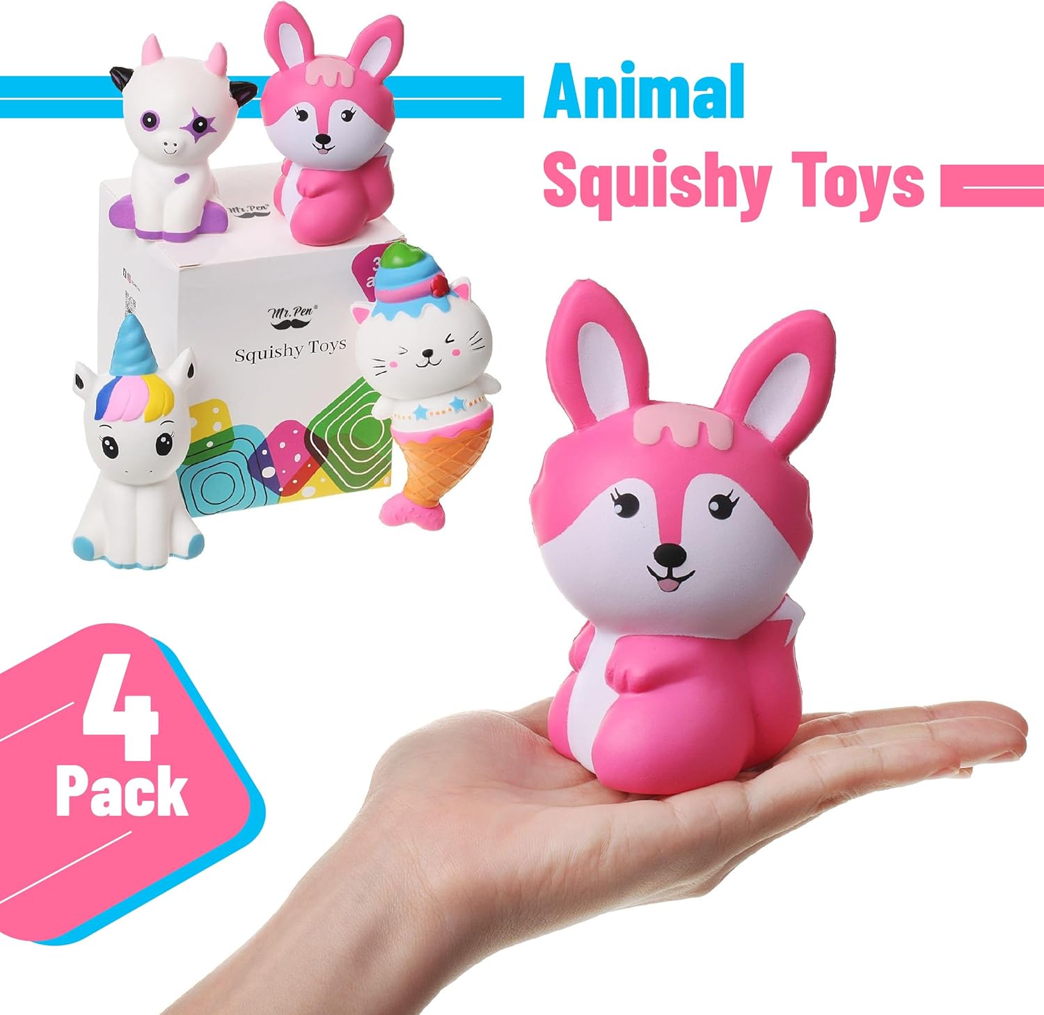 Mr. Pen Jumbo Squishies Slow Rising, 4 Pack, Squishy Animals, Squeeze Toys for Kids