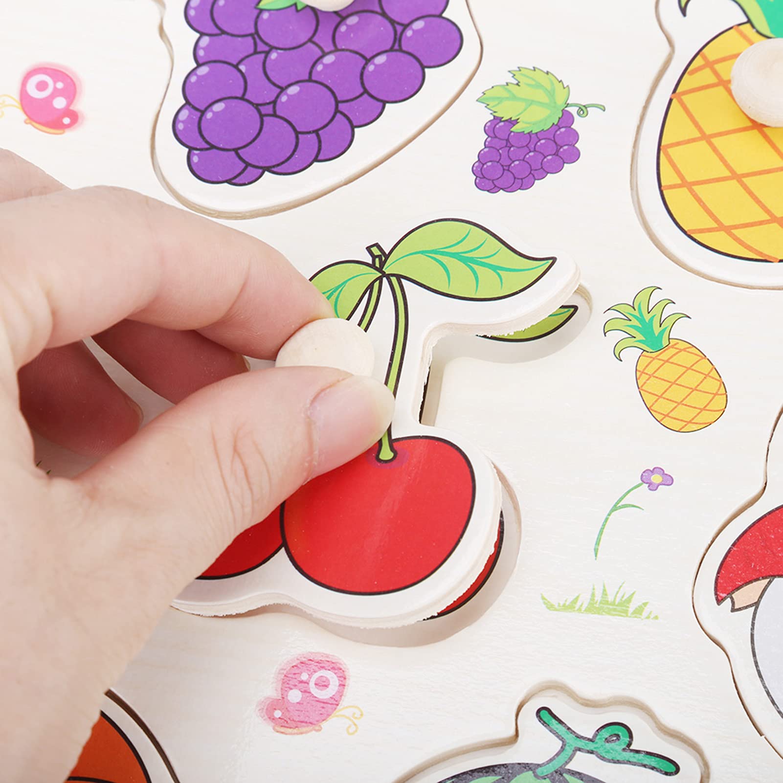 木製 知育玩具 動物と果物のイラスト付き 語彙