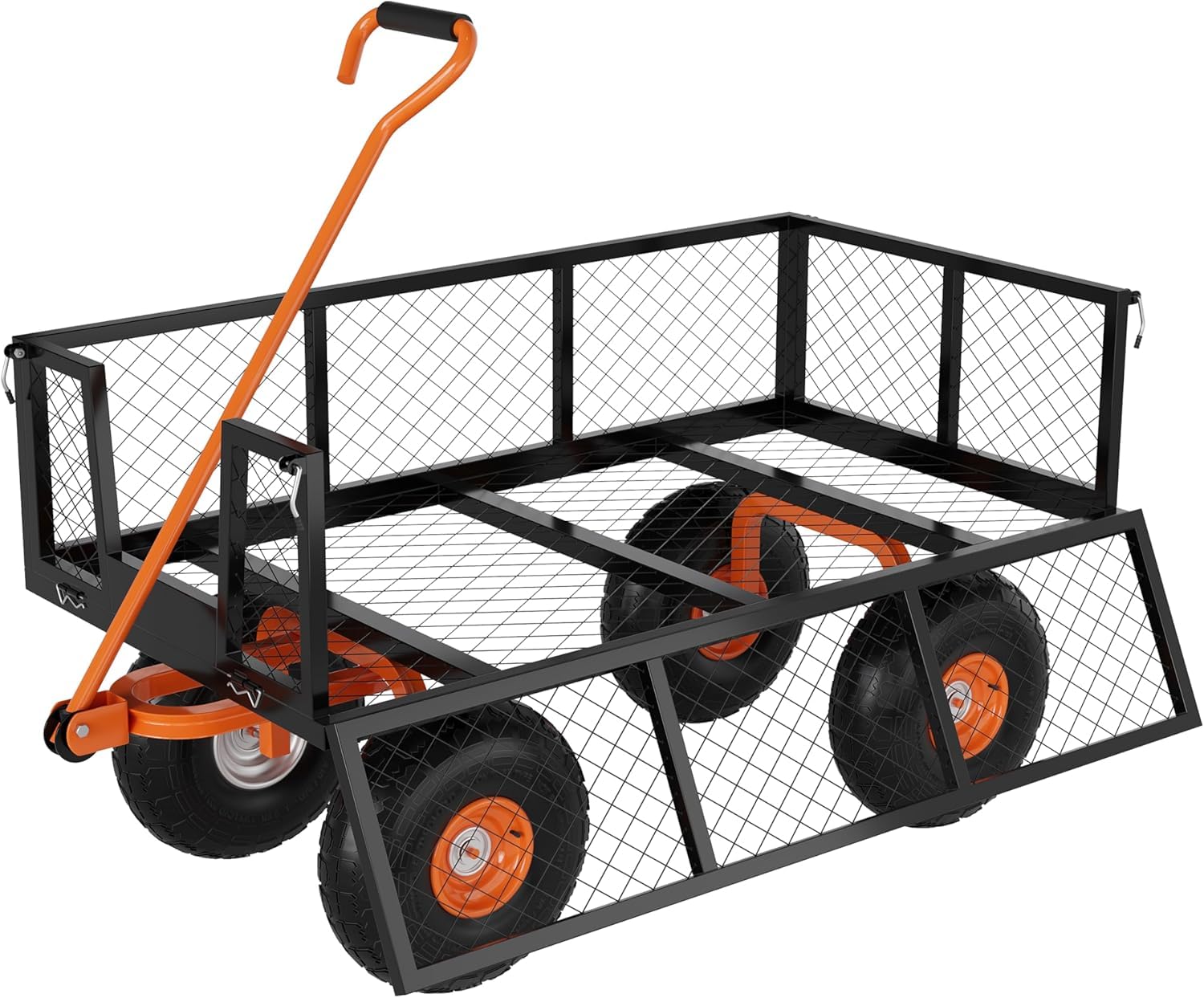 Zstar Brouette Chariot de Jardin en Acier Résistant Capacité 900 LB, Parois Latérales Amovibles, Roues 25 cm, Utilisation Extérieure sur Pelouse et Cour, Couleur Noir Orange