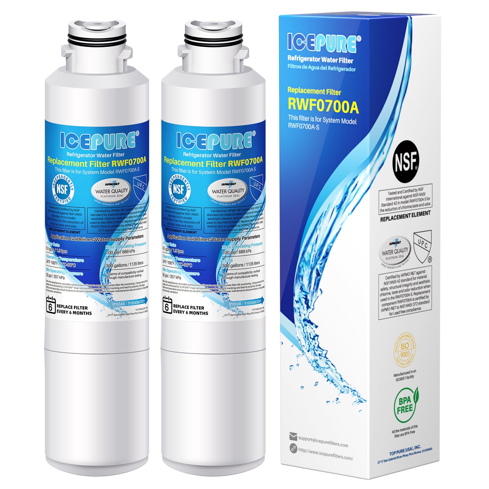 ICEPURE DA29-00020B Refrigerator Water Filter Replacement for Samsung RF28HFEDBSR RF263BEAESR HAF-CIN RF263BEAESR DA97-08006A RF261BEAESR DA29-00020A RF28JBEDBSG 46-9101 2PACK
