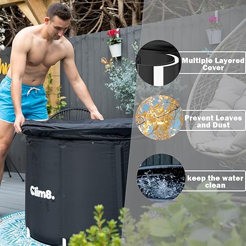 Miniatura 3 de Bañera de hielo para atletas piscina fría de 116 galones al aire libre con tapa, vaina de hielo portátil para adultos, bañera de hielo inflable,