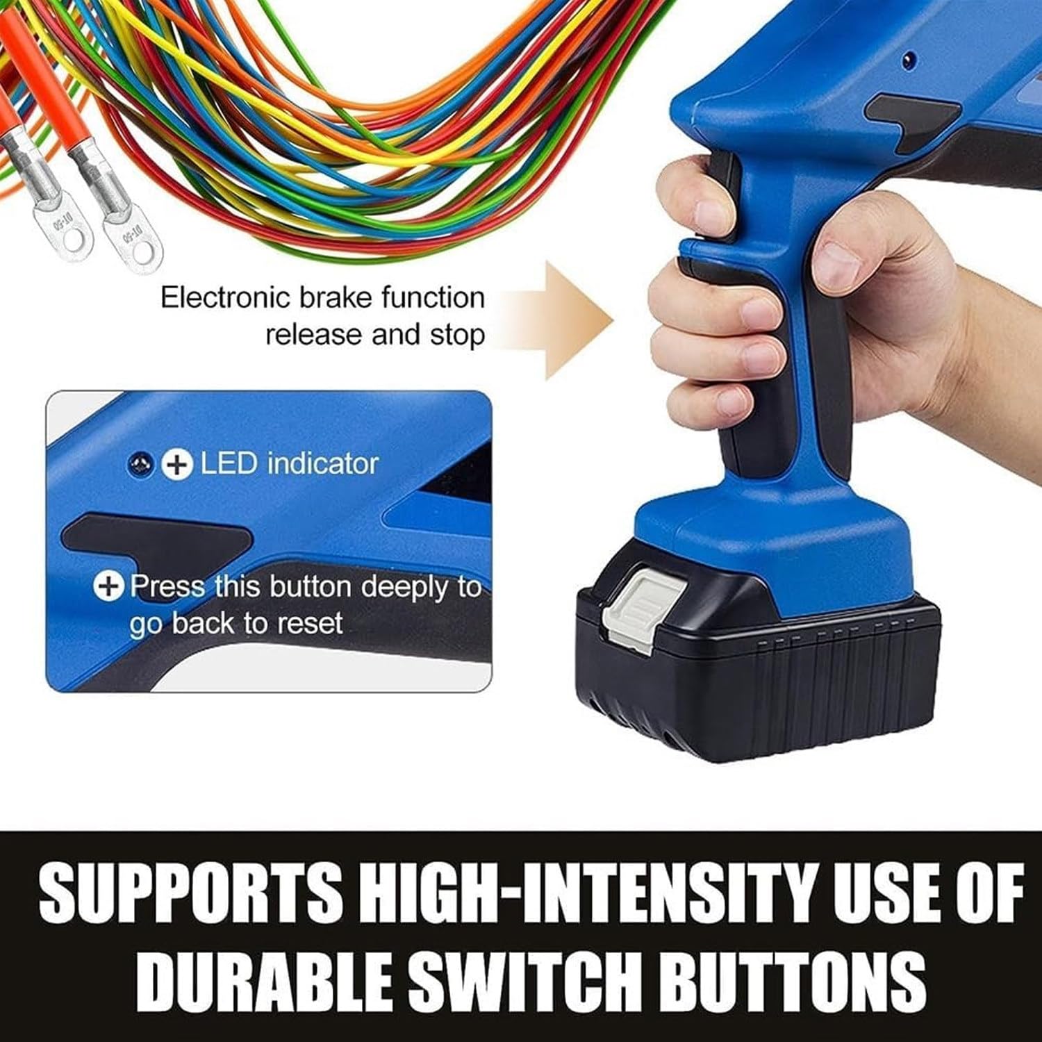 Pinza A Crimpare Idraulica Elettrica, Pinza A Crimpare Idraulica Senza Fili, Pinza A Crimpare per Capicorda per Cavo della Batteria con Display Digitale E 11/12 Paia di Matrici,EZ-300