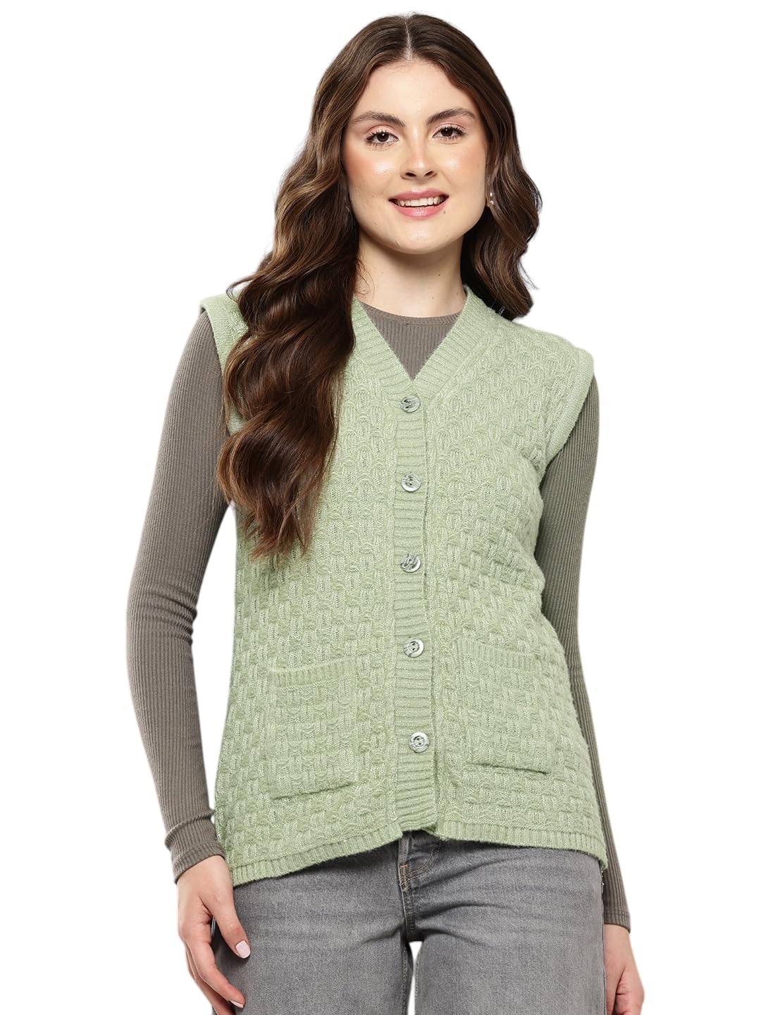 aarika Womens Winter Wear Green Colour Solid Woolen Cardigan-picture-34