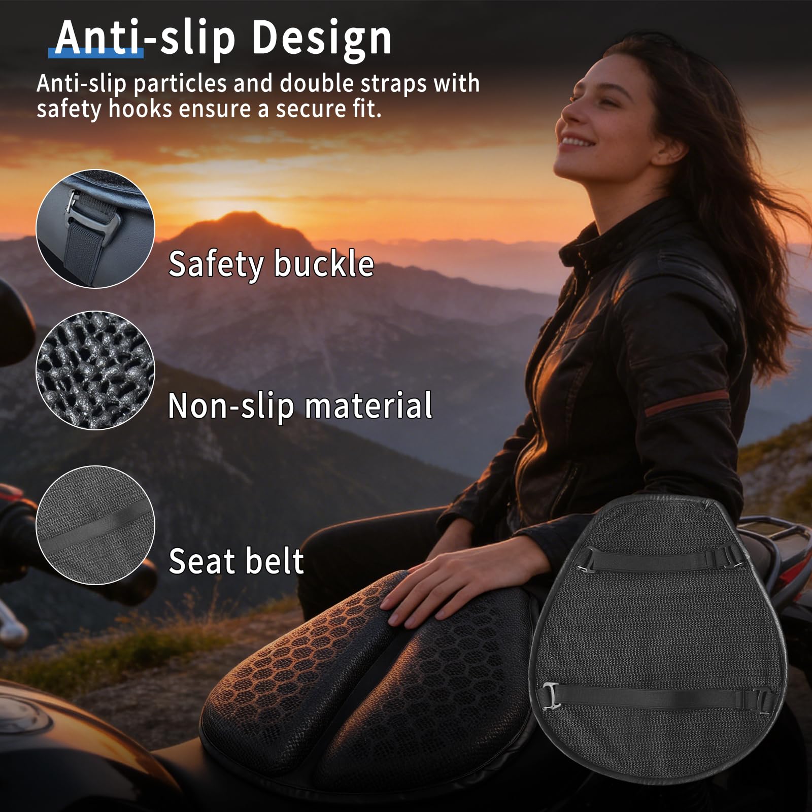 Motorrad Gel Sitzkissen Universal 3D Wabenstruktur Gelkissen Motorrad Struktur Atmungsaktive Stoßdämpfung Sitzpolster für Lange Fahrten