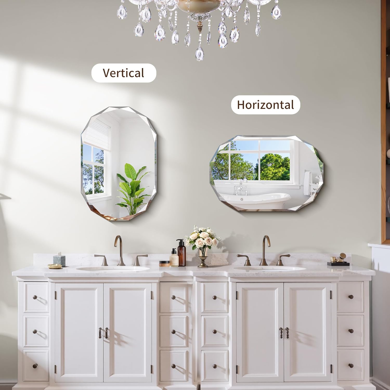 GLASHOM Beveled Edge Frameless Bathroom Mirror, Oval Wall Mirror for Over Sink, 16" x 24" Modern Decorative Vanity Mirror for Bedroom, Living Room, Entryway, Hanging Mirror Horizontal or Vertical - Image 4