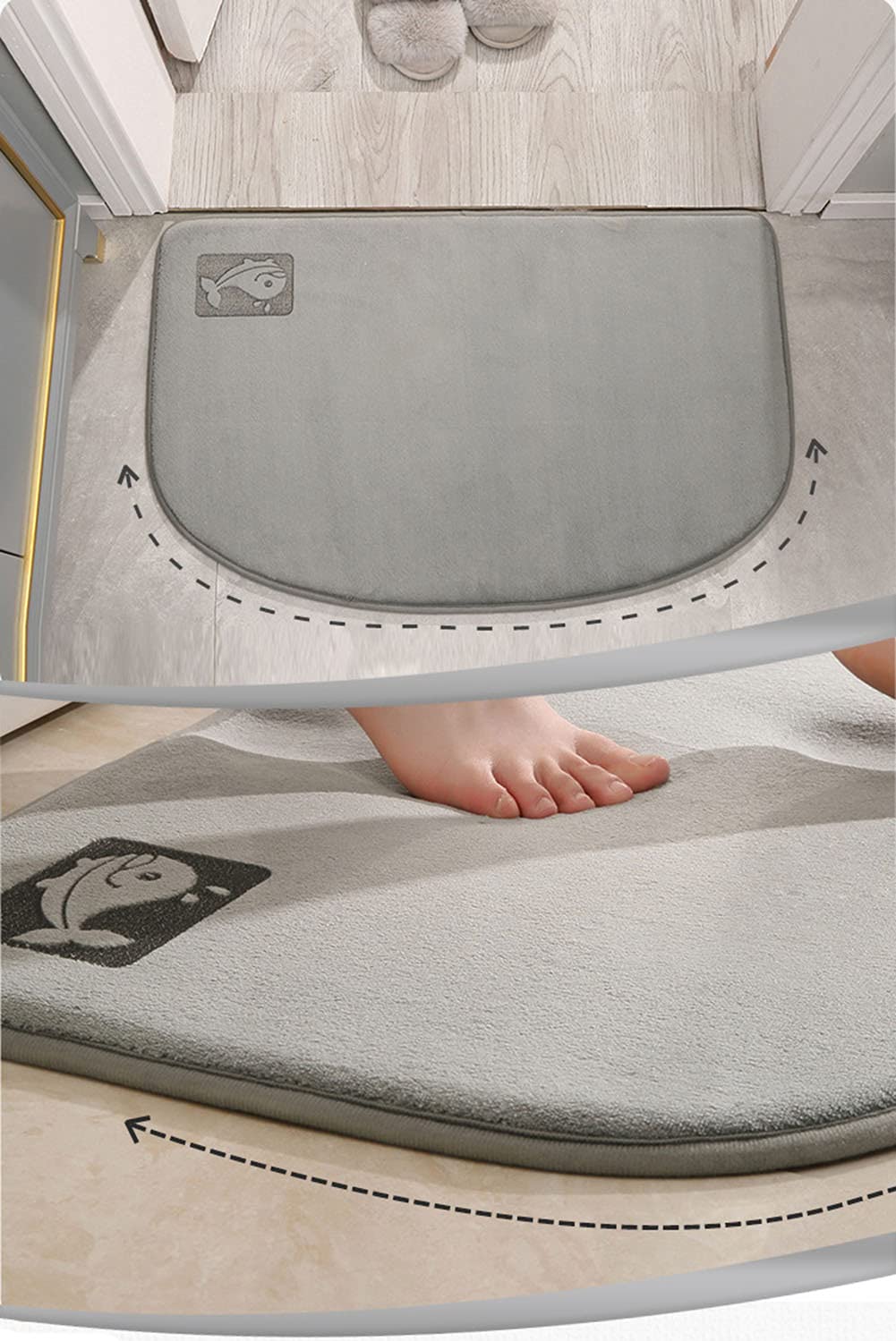 GIBZ Tappeto Da Bagno Antiscivolo In Microfibra Memory Foam, 45x65 Cm, Colore Grigio, Soffice E Assorbente Per Doccia E Soggiorno - 5