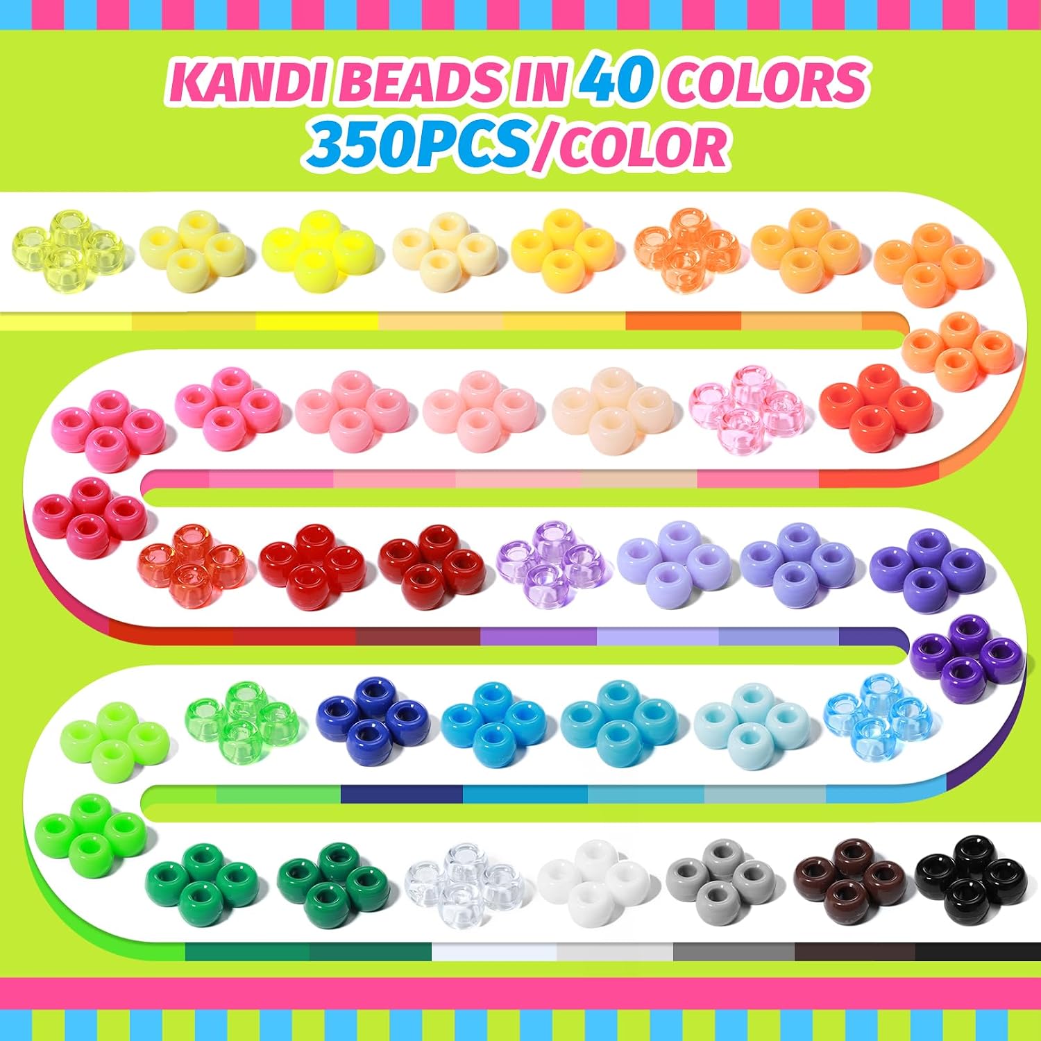 Simetufy 14000Pcs Pony Beads Bulk, 40 Colors for Kandi Bracelet Making