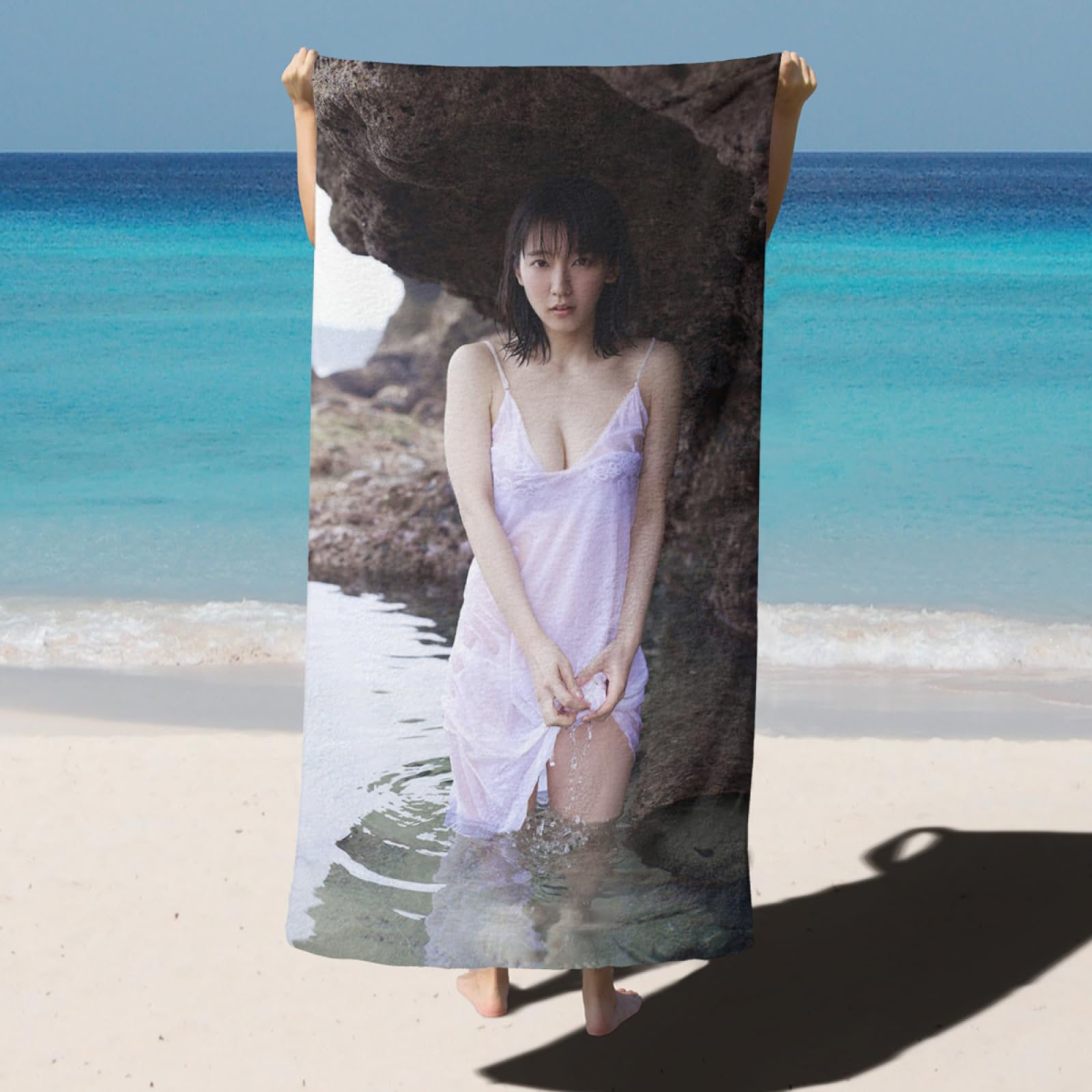 Amazon｜吉岡里帆 タオル ビーチタオル 大サイズ吸収性通気性 マイクロ
