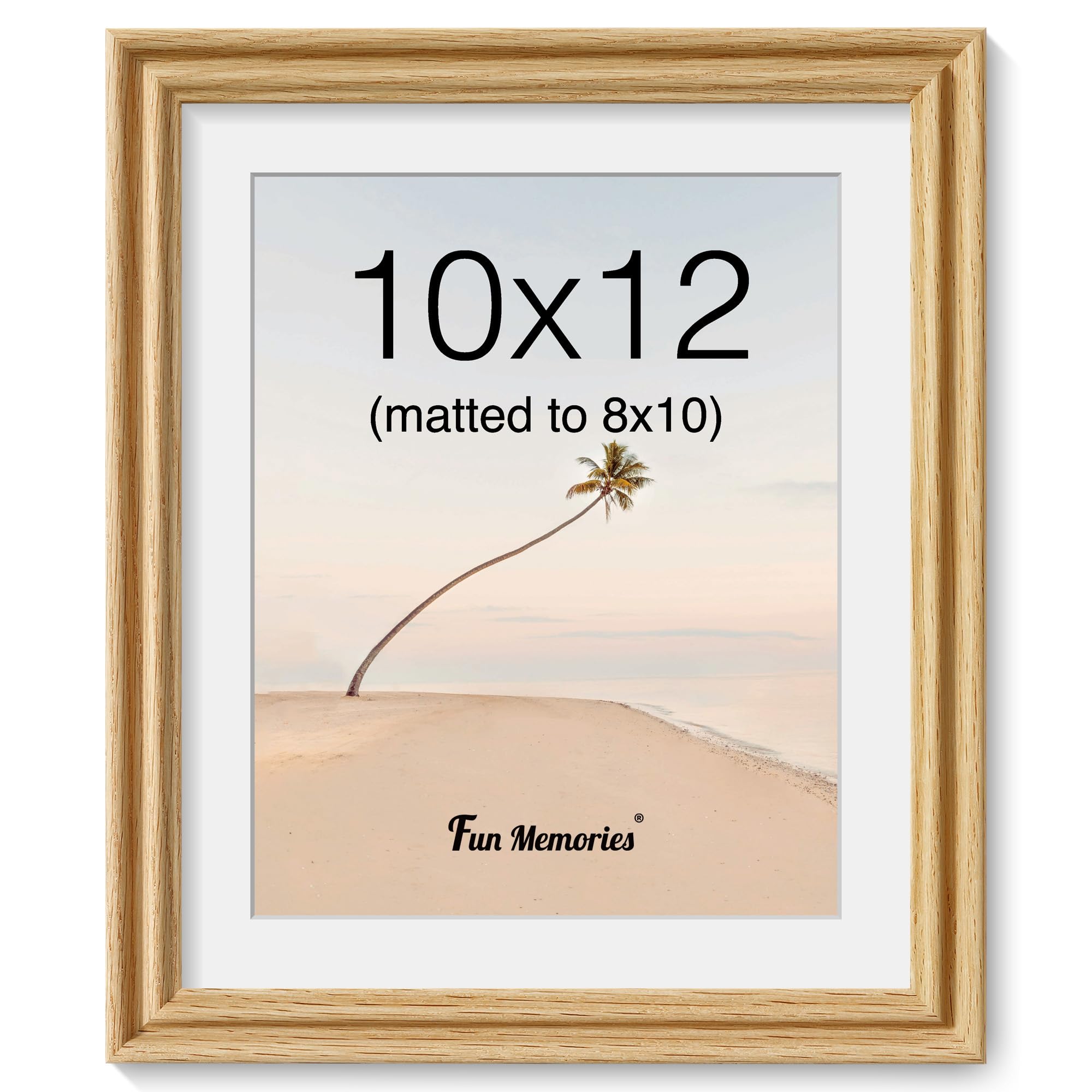 10x12 Picture Frame, Solid Oak Wood Picture Frame 10 x 12, Photo Frame with High Tempered Glass, 10 by 12 Wooden Frame Matted to 8x10 Photo Wall Mounted, 1 Pack