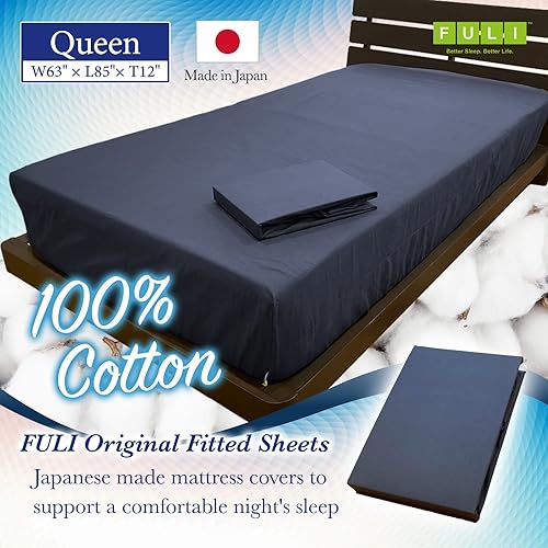 Miniatura 2 de FULI Sábanas bajeras 100% algodón, funda de colchón de futón japonés, sofá futón, sábana de cama, hecha en Japón (gris oscuro, Queen)