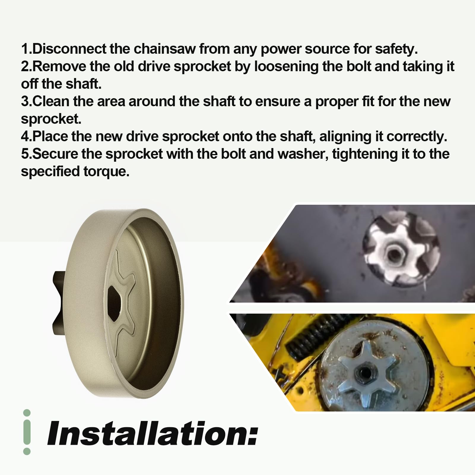 Kit de piñón de transmisión con perno y arandela compatible con motosierra Dewalt DCCS620B DCCS670B DCCS690B DCCS690H1 DCCS690M1 DCCS620P1 DCCS670X1 90618228 90639221 90618229