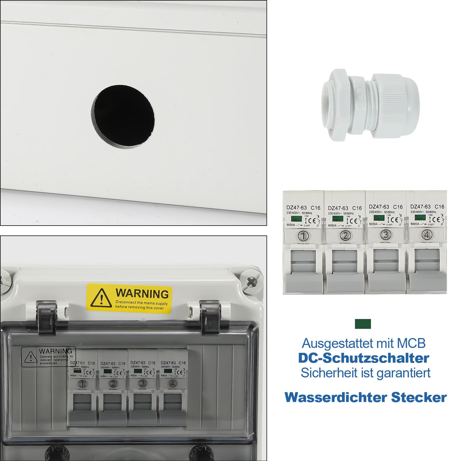 Wandverteiler mit 4x Schuko-Steckdosen und CEE-Steckdosen 16A Verteiler, Baustellenverteiler, Innen-/Außenverteiler