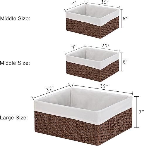 Miniatura 6 de Vagusicc Cestas de almacenamiento de mimbre, juego de 2 cestas de almacenamiento plegables tejidas a mano con asas de 9 pulgadas + juego de 3