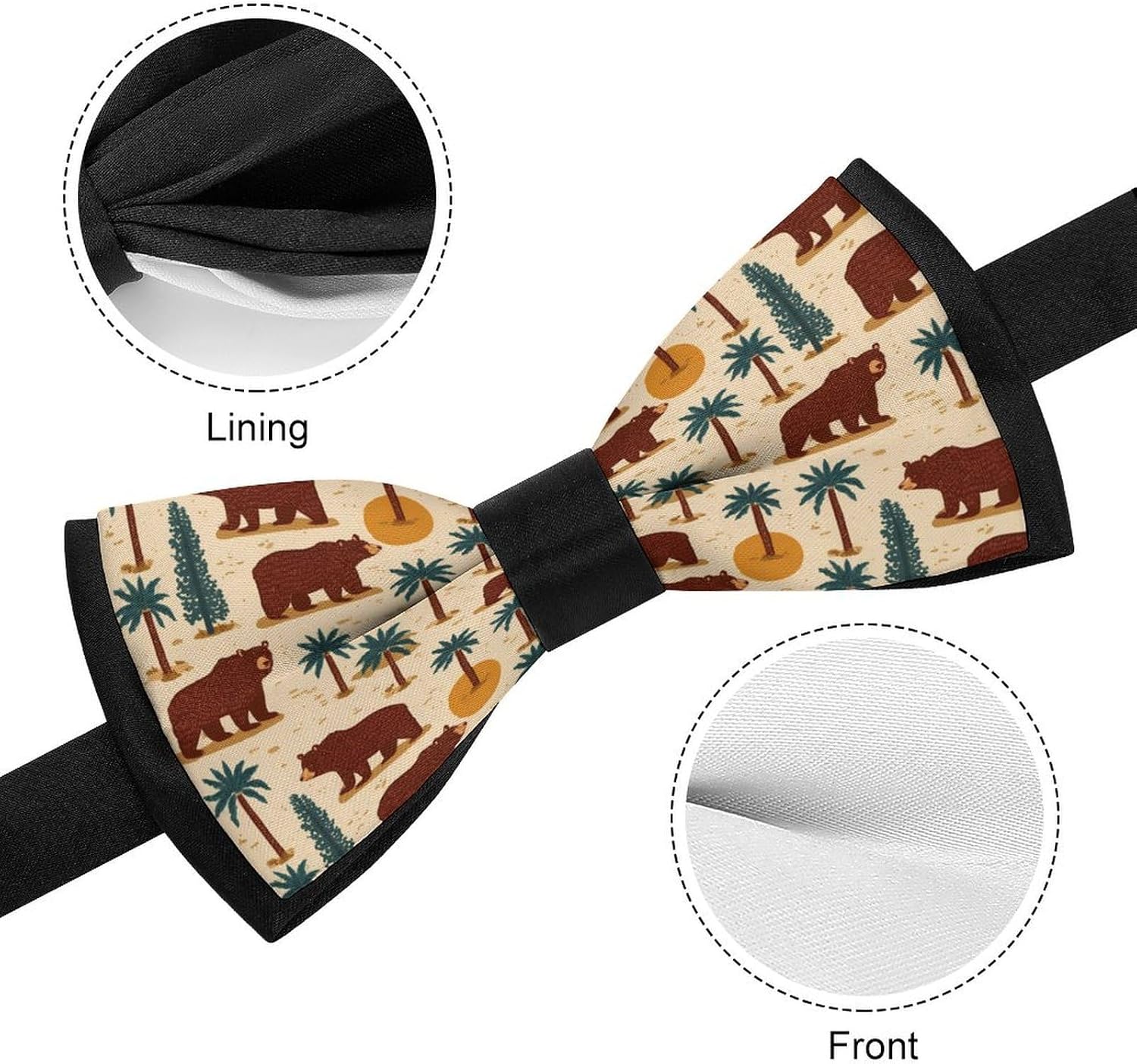 California Bear Pattern Novelty Men's Bow Tie Pre-tied Adjustable Bowtie Accessories for Wedding Party