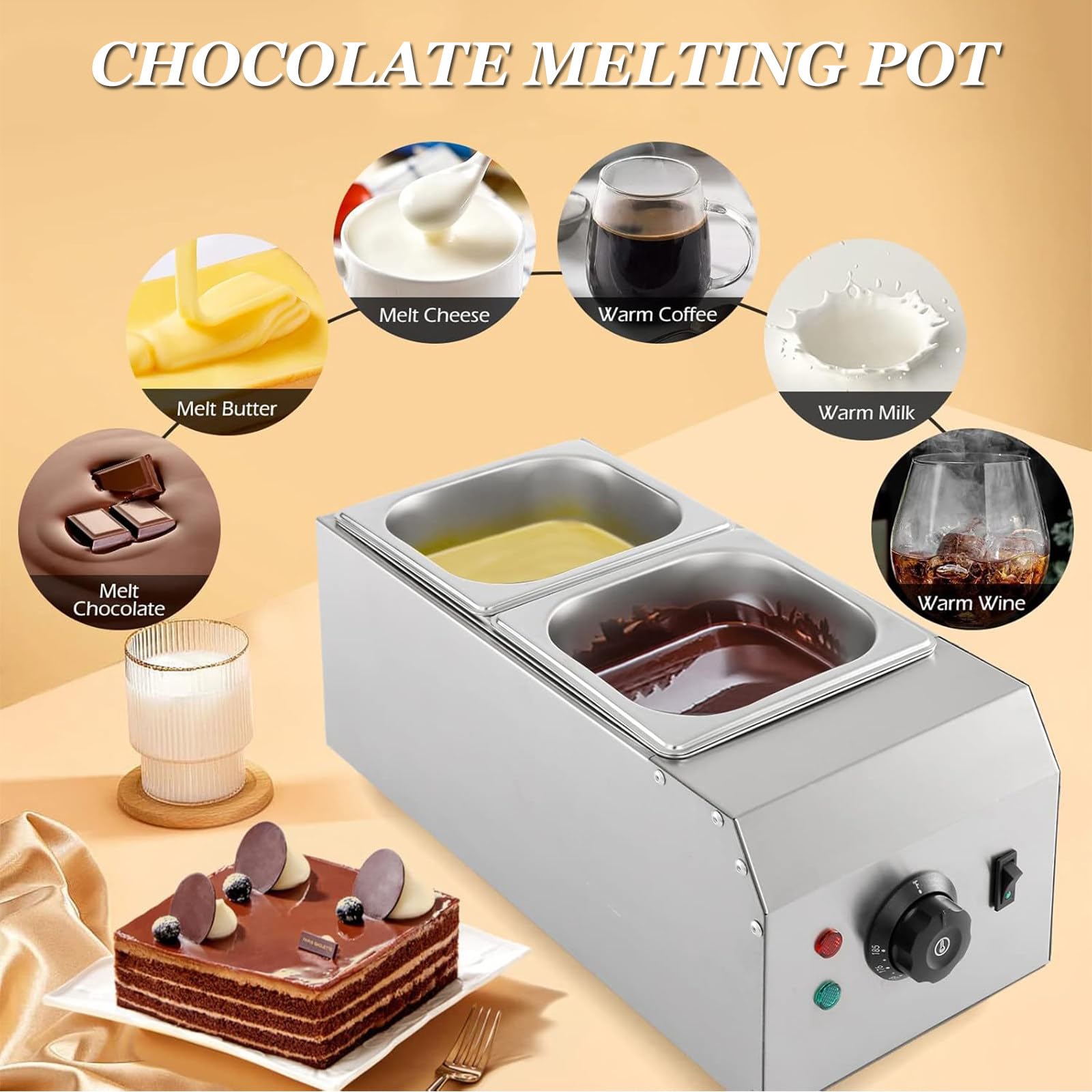 Machine à Fondre Le Chocolat à 2 RéServoirs, Machine à TempéRer Le Chocolat éLectrique 1000 W Avec ContrôLe De La TempéRature,220V