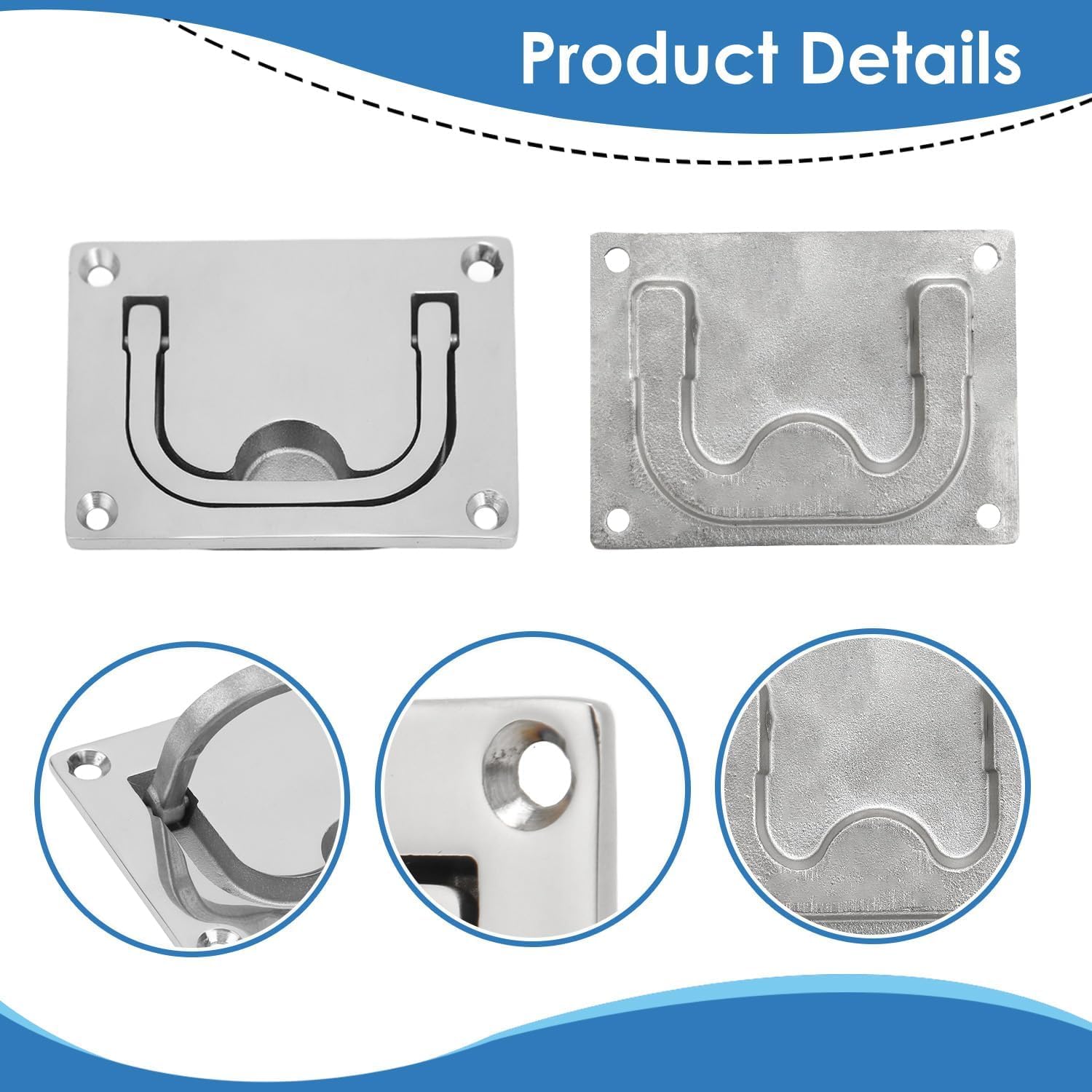 Tissting 2Pcs 316 Stainless Steel Flush Hatch Pull Handle - 3.8x2.8 Inch Foldable Lift Boat Ring Hatch for Marine Boat Yacht Cabinet Door Deck Cover Hardware