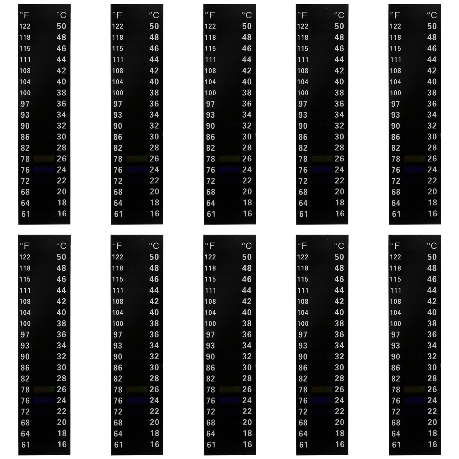 Lotsdonxia Black PET Temperature Strips, 10 Pcs Adhesive Fish Tank Thermometers, 3.54 Inch Digital Display, Accurate Monitoring For Aquariums and Coolers