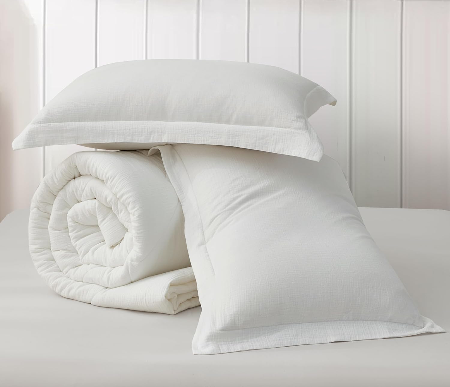 Chezmoi Collection Skye 3-Piece Breathable Lightweight Cotton Gauze Comforter Set King, White Reversible Soft Washed 100% Cotton Muslin Thin Comforter, 130GSM Fill Summer Blanket