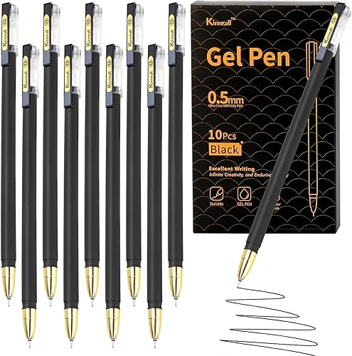 Bolígrafos de gel, bolígrafos de tinta negra de 0.020 in, bolígrafos de escritura suave de punta fina, paquete de 10, bolígrafos de tinta de gel a