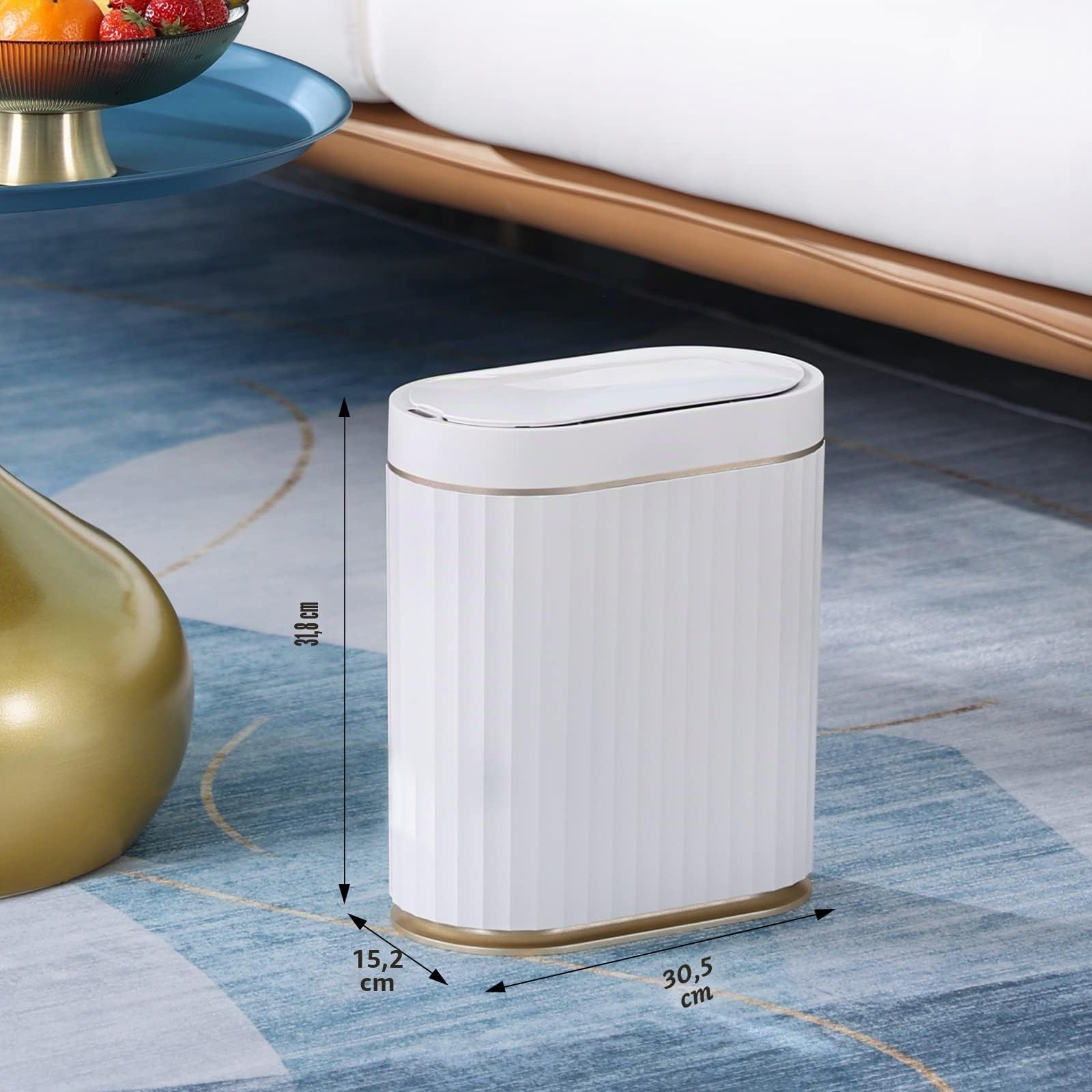 ELPHECO petite poubelle automatique de salle de bain avec couvercle, poubelle fine intelligente de 2 gallons, en plastique, poubelle étroite à capteur de 10 litres