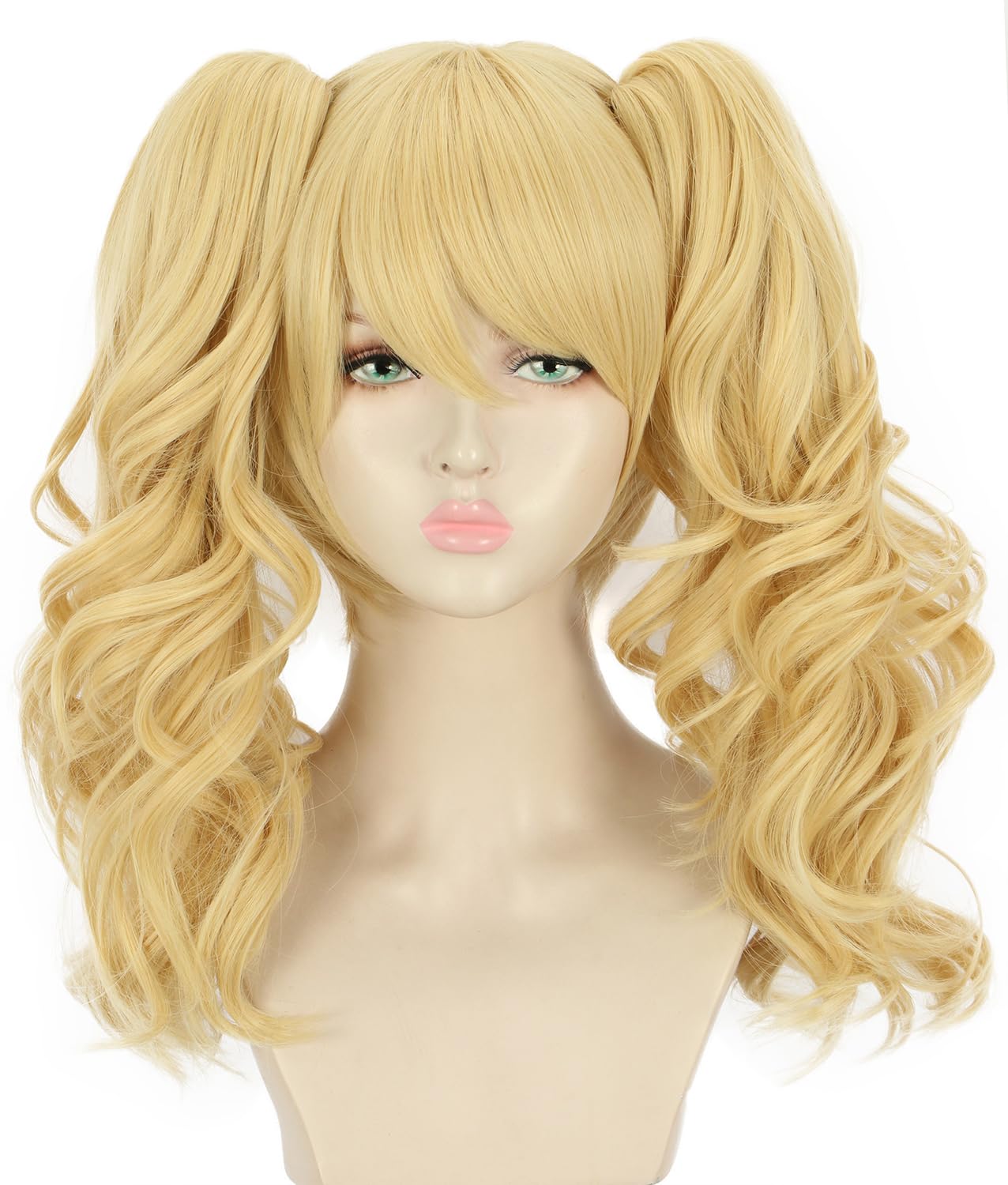 Yuehong Women Long Curly Blonde Double Ponytail Clip Wig Anime Cosplay Costume Hair Heat Resistant Synthetic Fibers Soft Durable Breathable Wig