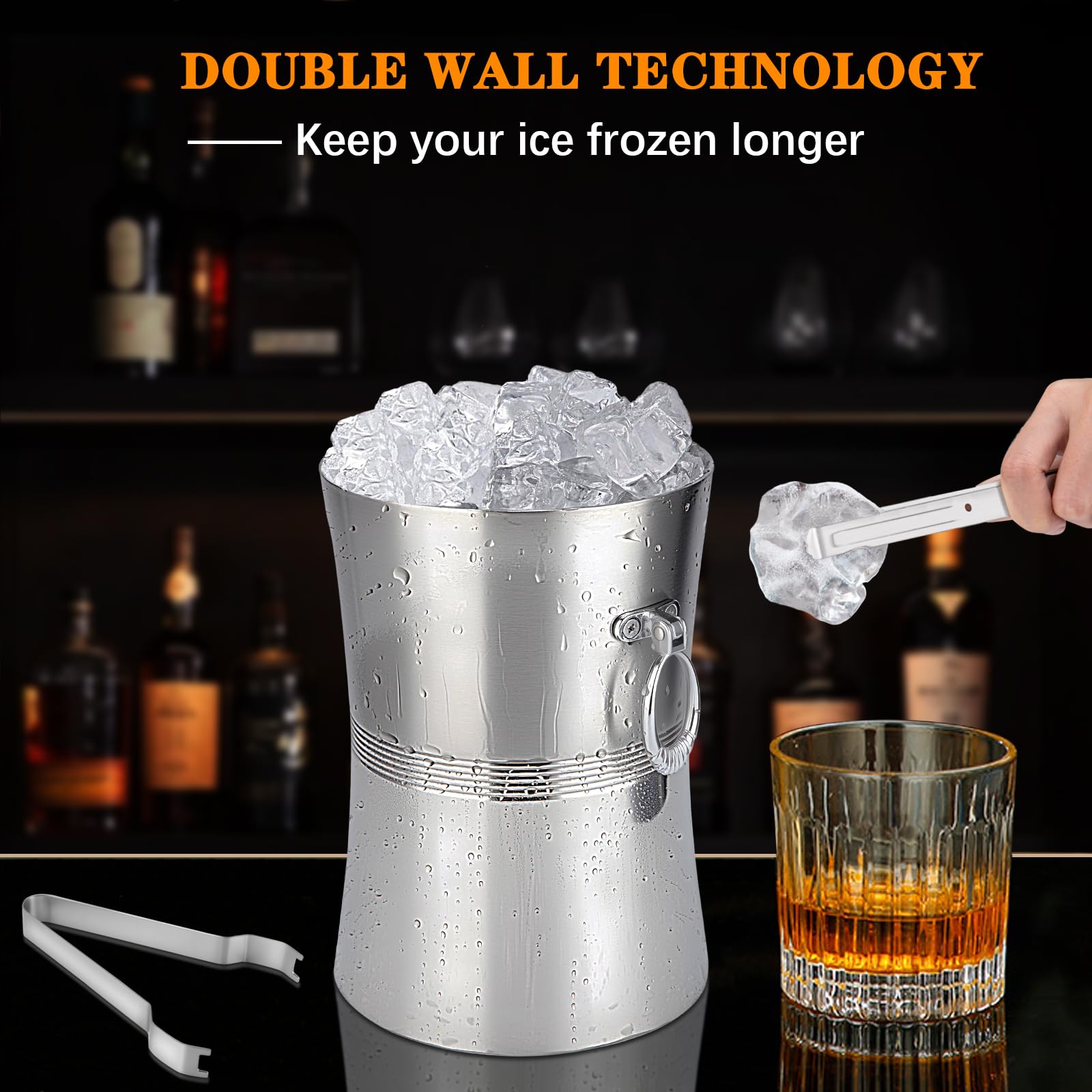 Cubitera de hielo de 2 litros para fiestas, cubo de hielo de acero inoxidable (plateado)