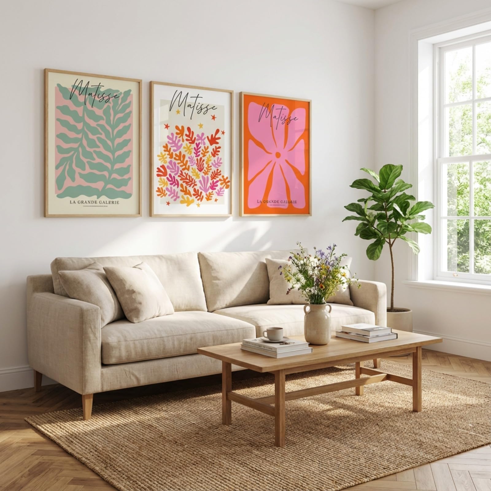 JORCEDI Set of 3 Matisse Posters,Floral Wall Art, Abstract Botanical Wall Painting,Vintage Art Print, Flower Market Poster, Prints for Bedroom,Living Room,Home,Office,Unframed (40x50cm,Matisse 2)