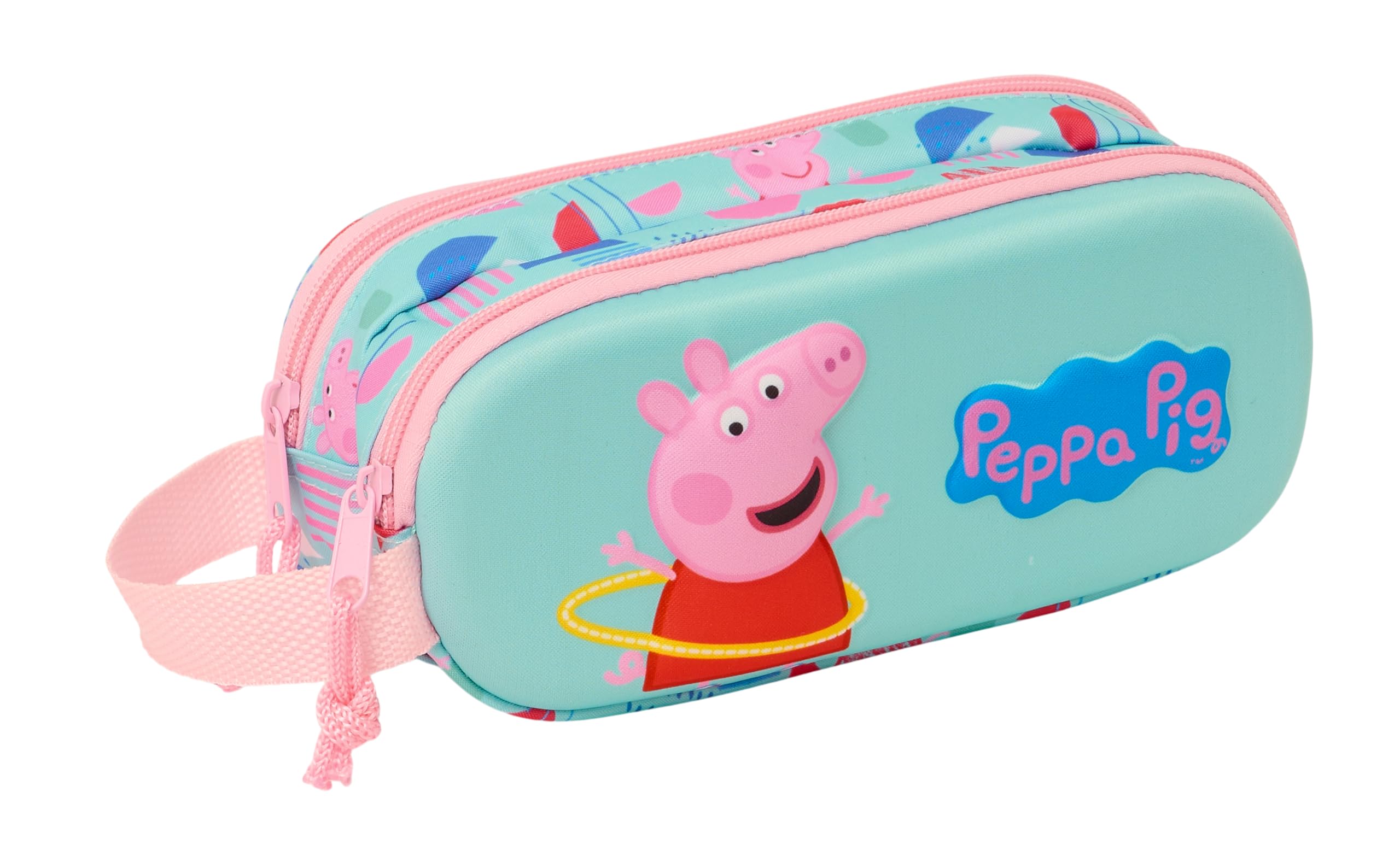 Safta Peppa Pig 3D - Double 3D Pencil Case, Children's Pencil Case, Ideal for School-Age Children, Comfortable and Versatile, Quality and Resistance, 21 x 6 x 8 cm, Green/Pink, Green/Pink, Estándar,