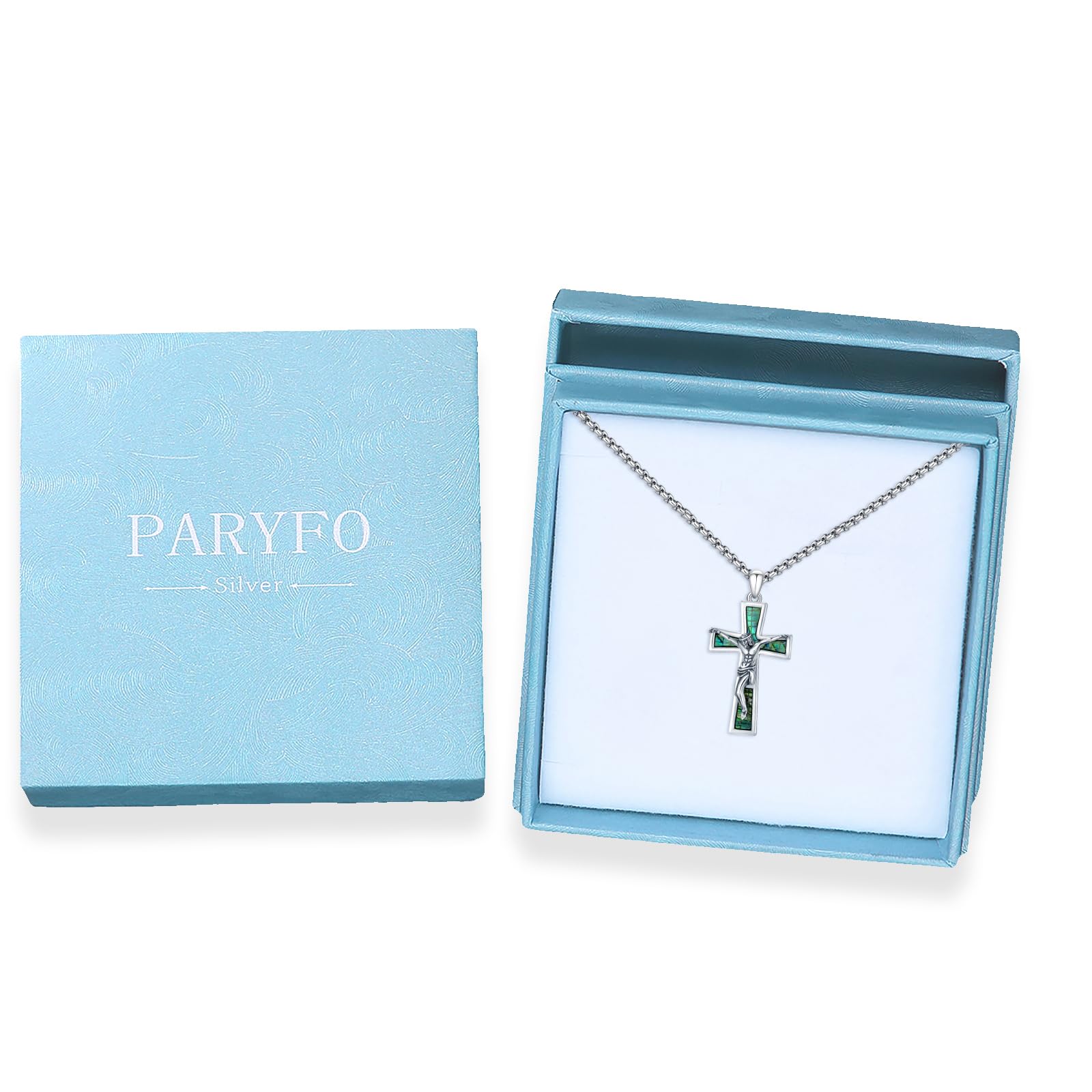 Kreuz Halskette für Männer Frauen 925 Sterling Silber Kruzifix Jesús Kreuz Anhänger Saint Amulett Halskette Abalone Conschelkreuz Religiöser Schmuck Geschenke22 +2 Zoll Edelstahlkette, 37 mm,