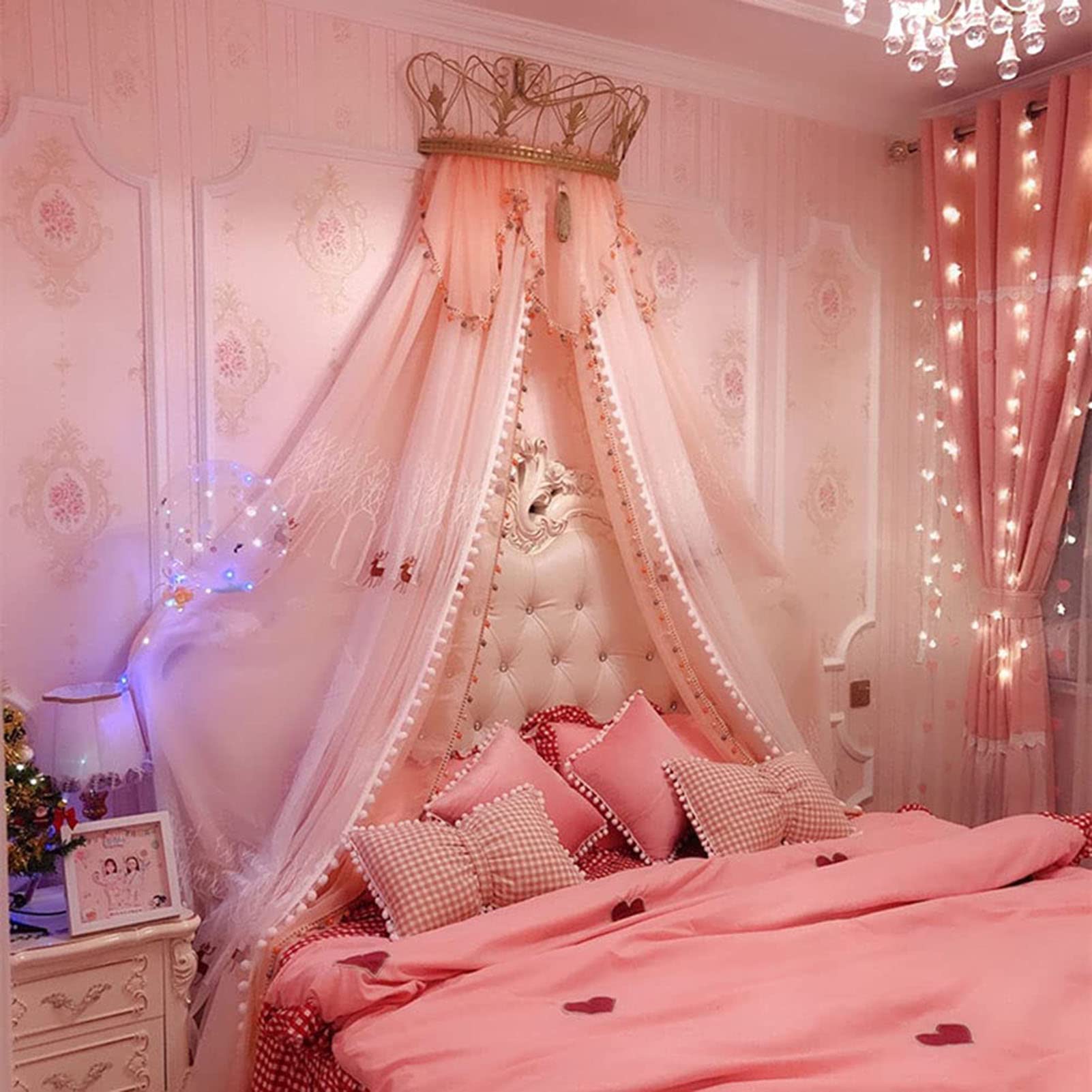 Girls Bed Canopy GongZhuMeng Girl Bed Curtain Princess Crown