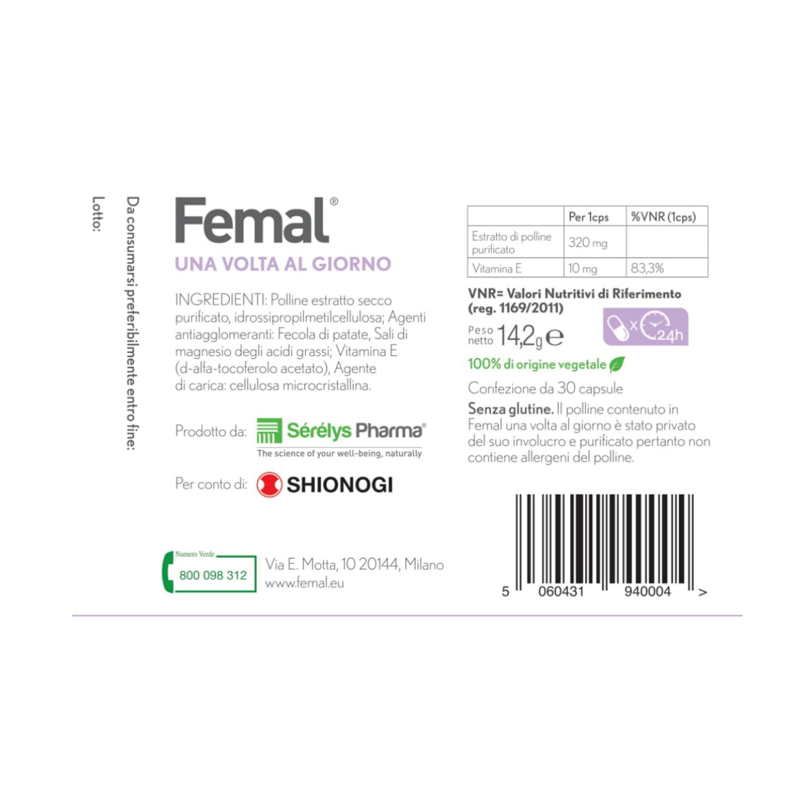 Femal Menopausa 60 Capsule 2 Mesi di utilizzo, Integratore Naturale Non Ormonale per Vampate, Sbalzi d'Umore, Disturbi Sonno, Sudorazioni Notturne e Stanchezza, Estratto Polline e Vitamina E