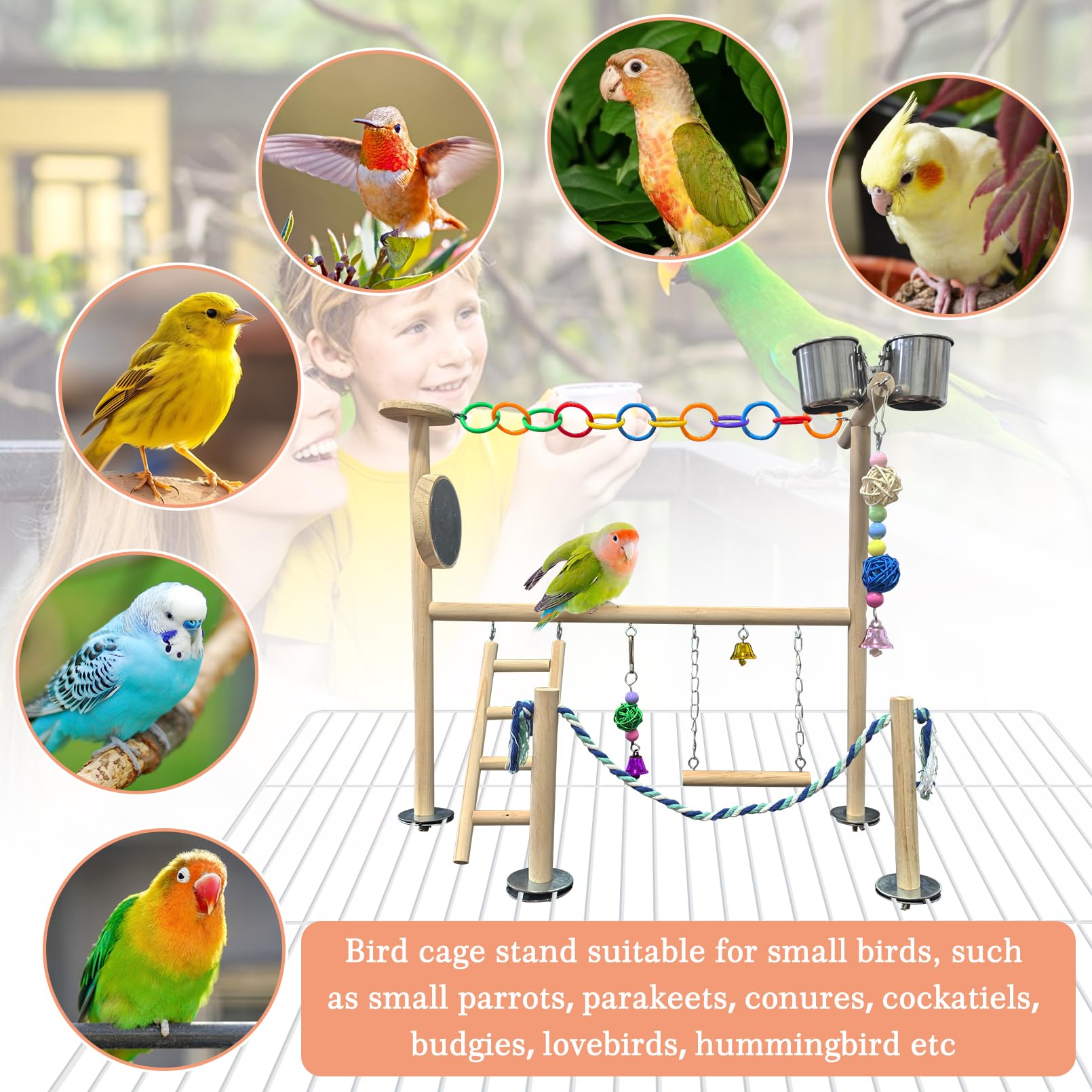 Hamiledyi Kleiner Vogelspielplatz, Naturholz für die Oberseite des Käfigs, Vogelsitzstange für Papageien, Spiel, Fitnessstudio, Spielzeug für kleine Vögel, Papageien, Nymphensittiche, Liebesvögel