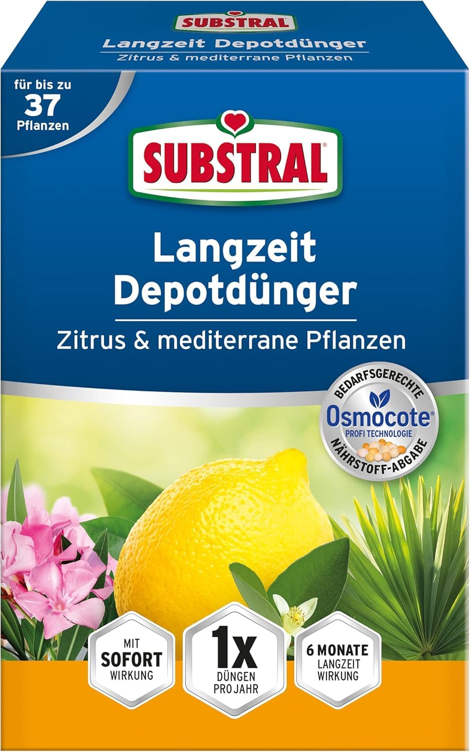 Substral Langzeit Depotdünger für Zitrus & mediterrane Pflanzen, 750 g, für Bougainville, Oleander, Feigen, u.a.