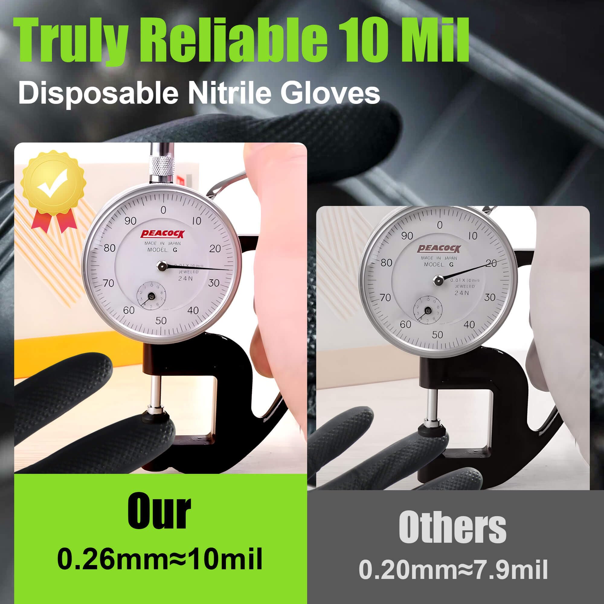 TREEGO Guantes de nitrilo negro de 10 mil, 1000 unidades, medianos, agarre de diamante resistente, guantes desechables sin látex para uso automotriz, industrial, almacén y tienda