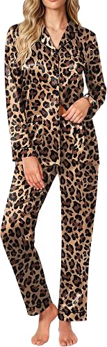 Ekouaer Satin Pajamas for Women Silk Long Sleeve Button Down Soft Pjs